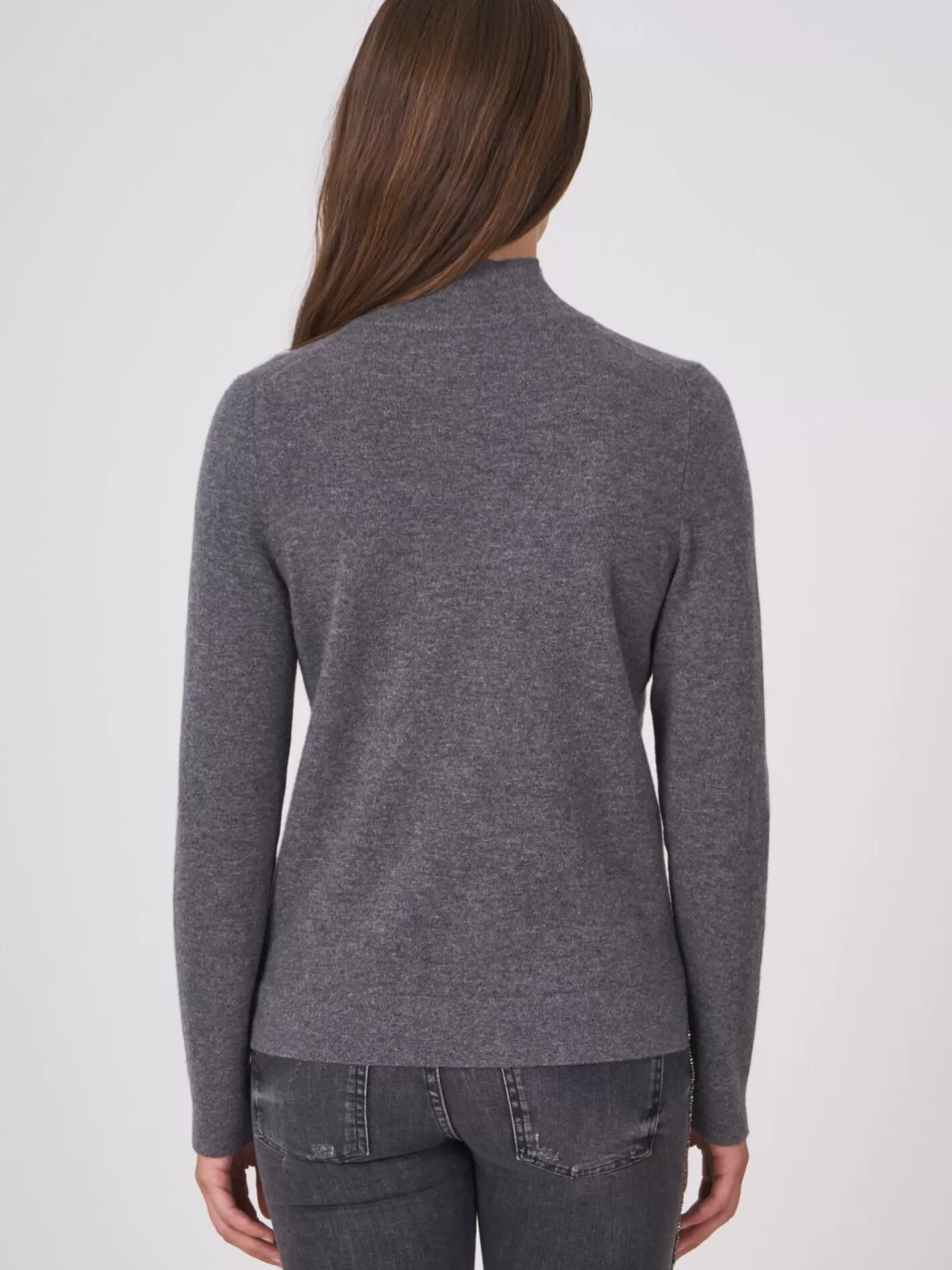 Organic Cashmere<REPEAT cashmere High Neck Organic Cashmere Sweater With Slit Sleeves Med Grey