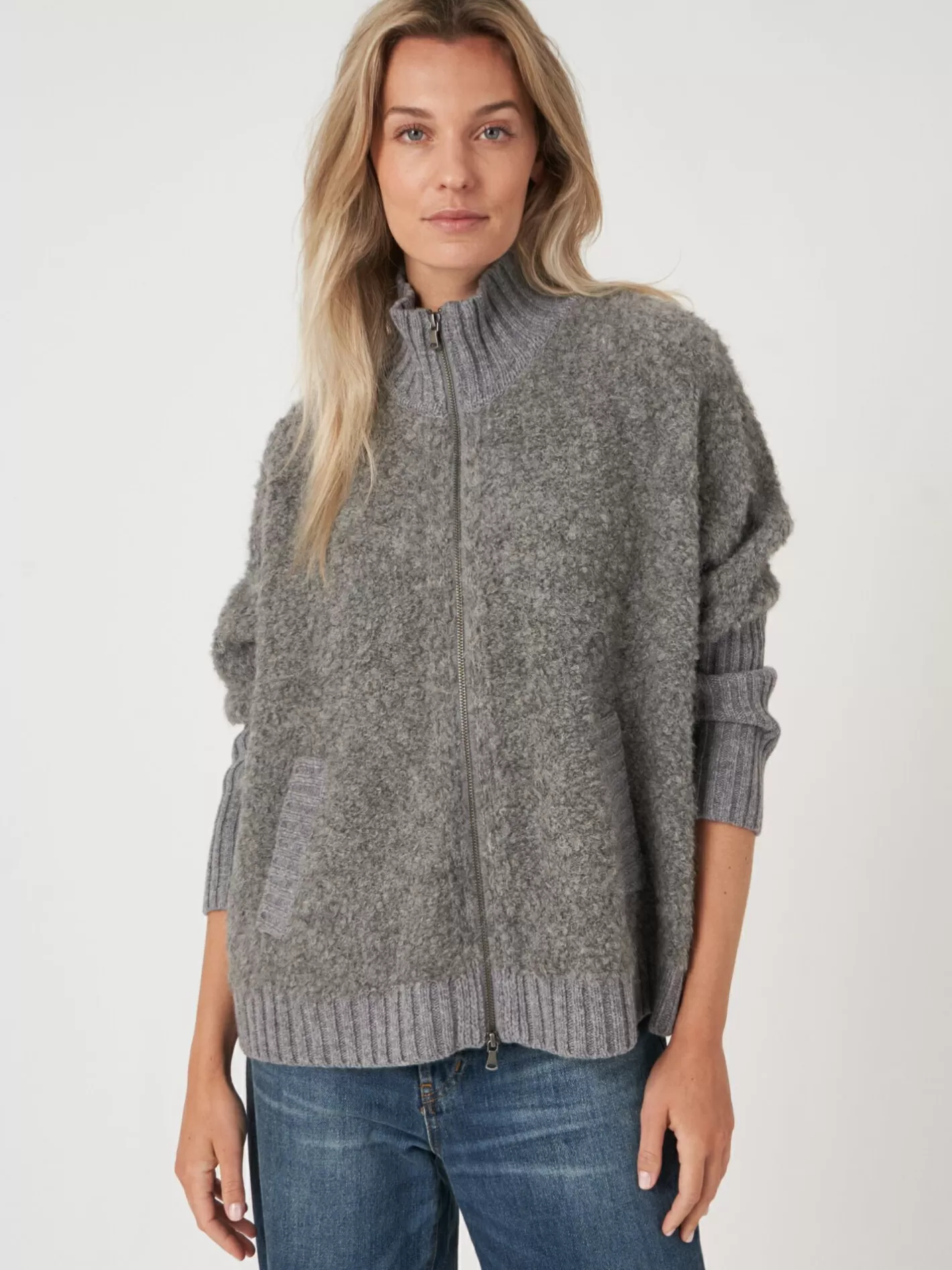 Cardigans<REPEAT cashmere Italian Yarn Zip Up Cardigan With Pockets Grey