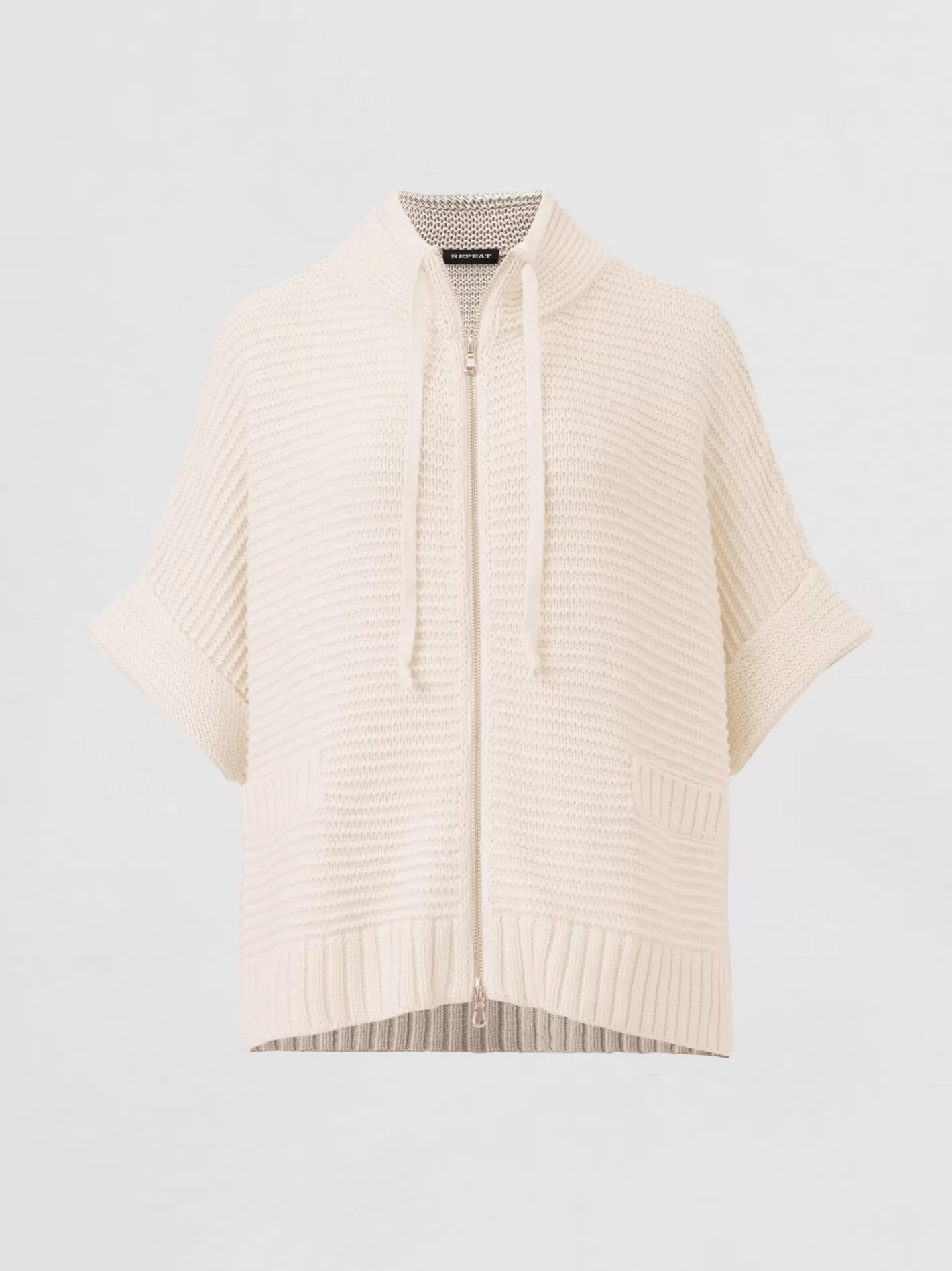 Repeats Favorites<REPEAT cashmere Knitted Cotton Poncho With Zip And Chunky Rib Texture Ivory