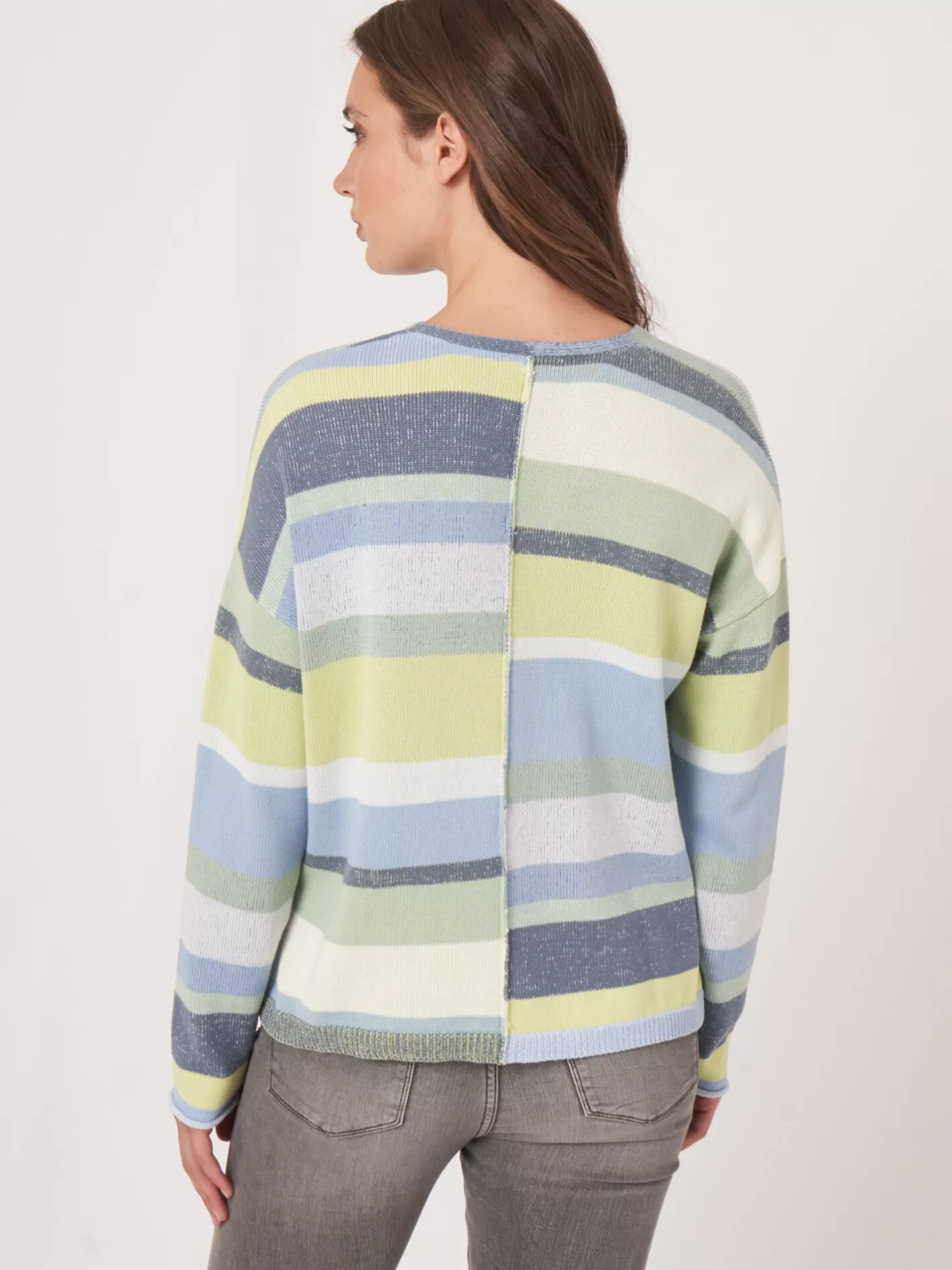 Sweaters<REPEAT cashmere Knitted Cotton Sweater With Multicolor Stripes Denim Multicolor