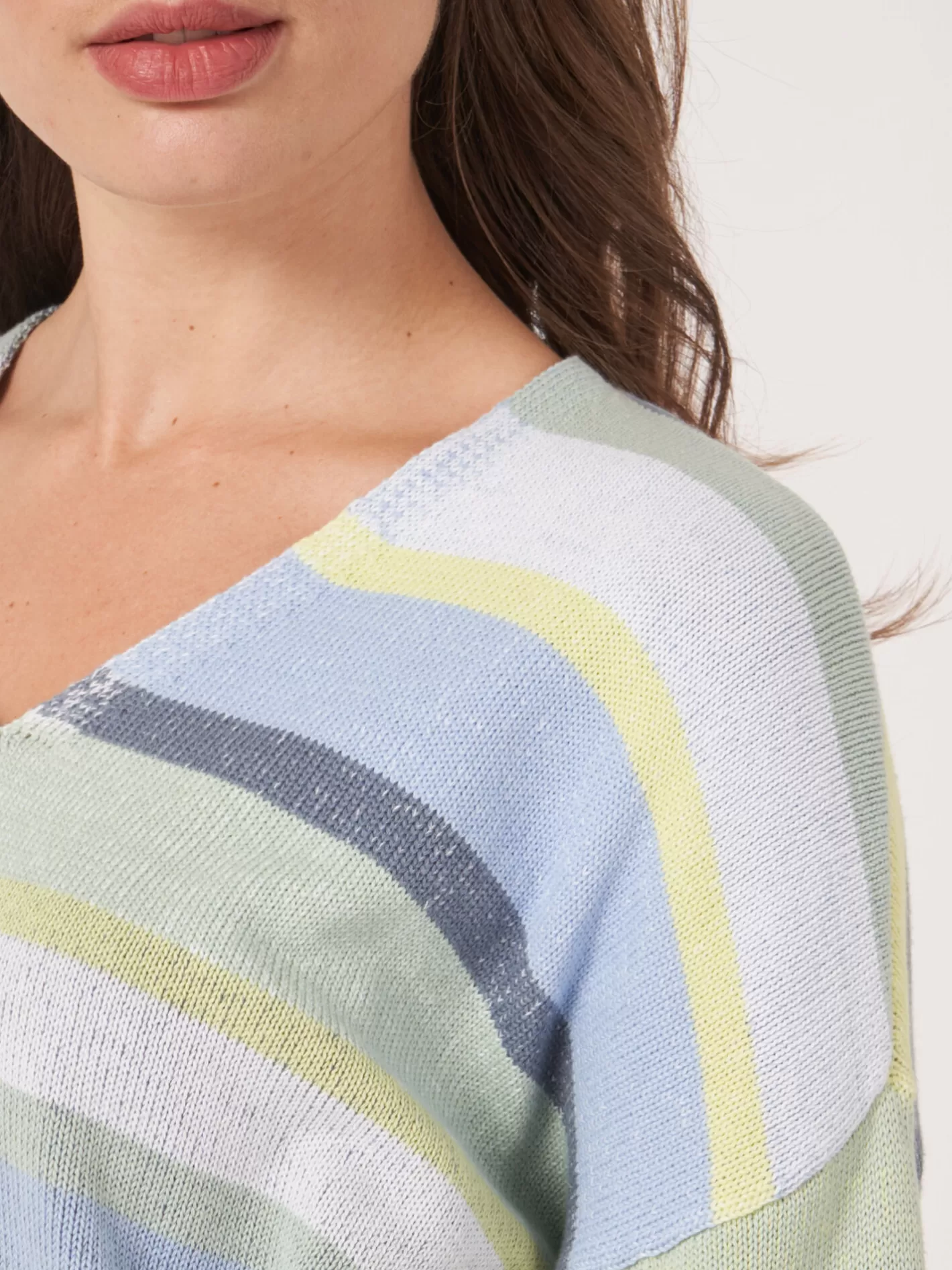 Sweaters<REPEAT cashmere Knitted Cotton Sweater With Multicolor Stripes Denim Multicolor