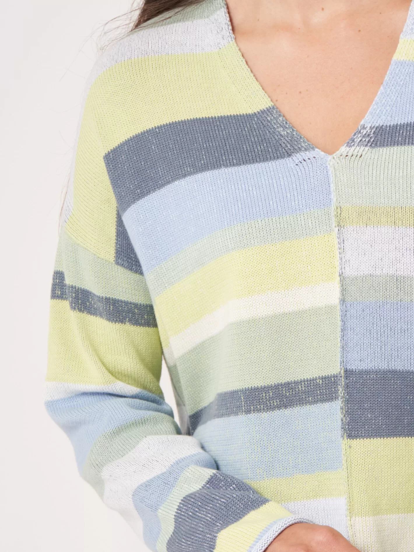 Sweaters<REPEAT cashmere Knitted Cotton Sweater With Multicolor Stripes Denim Multicolor