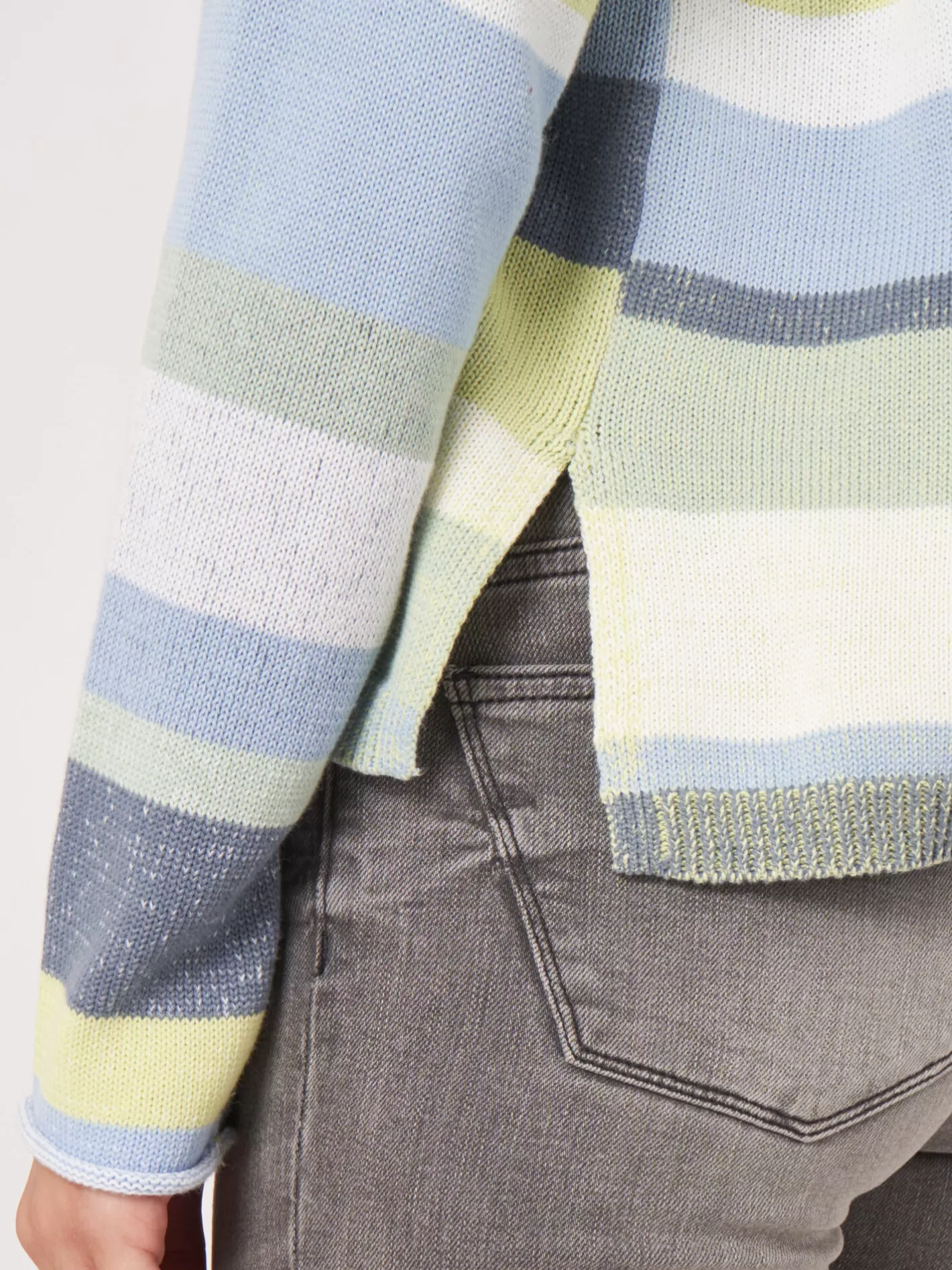 Sweaters<REPEAT cashmere Knitted Cotton Sweater With Multicolor Stripes Denim Multicolor