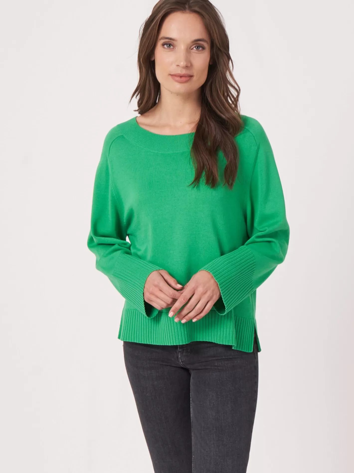 Sweaters<REPEAT cashmere Knitted Sweater With Wide Ribbed Hem Green