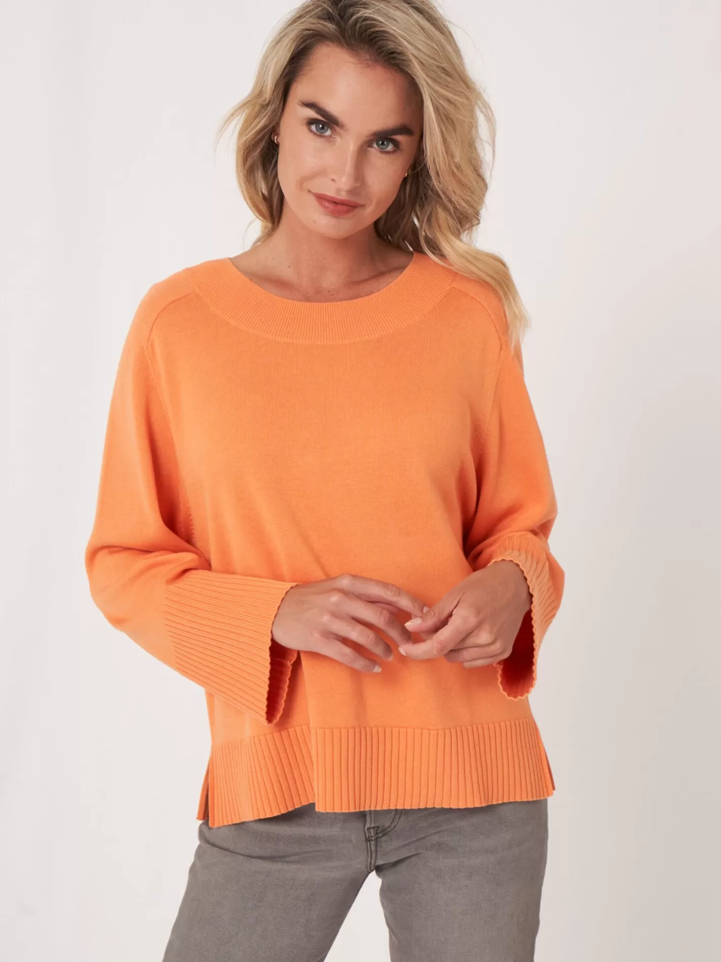 Sweaters<REPEAT cashmere Knitted Sweater With Wide Ribbed Hem Papaya