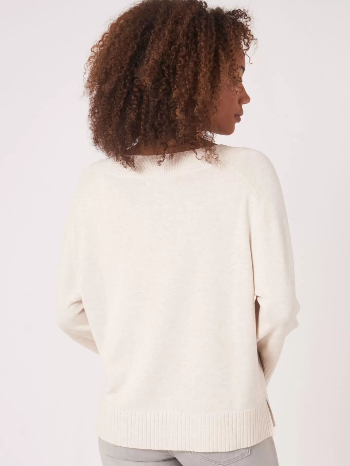 Sweaters<REPEAT cashmere Knitted Sweater With Wide Ribbed Hem Ivory