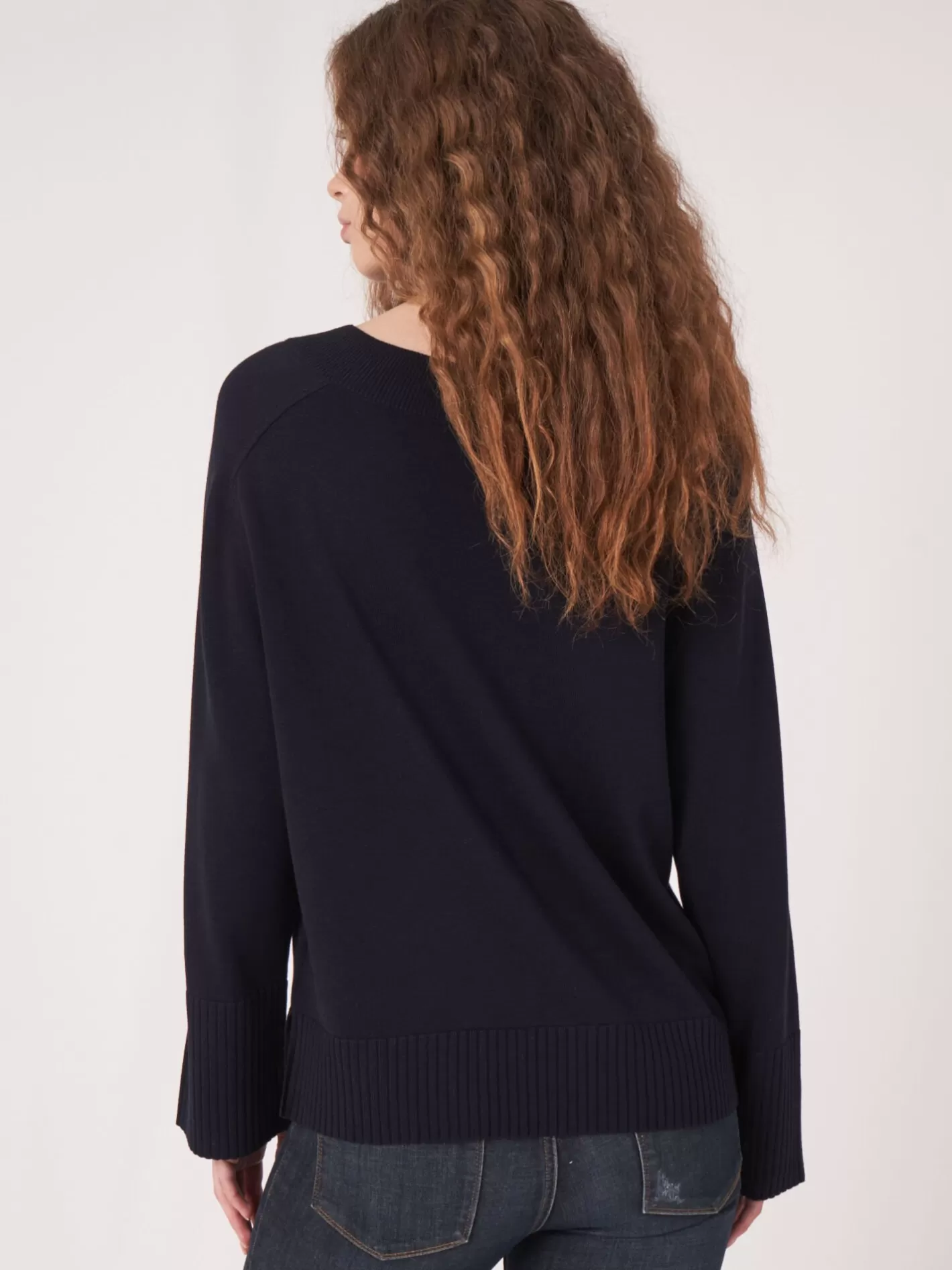 Sweaters<REPEAT cashmere Knitted Sweater With Wide Ribbed Hem Navy