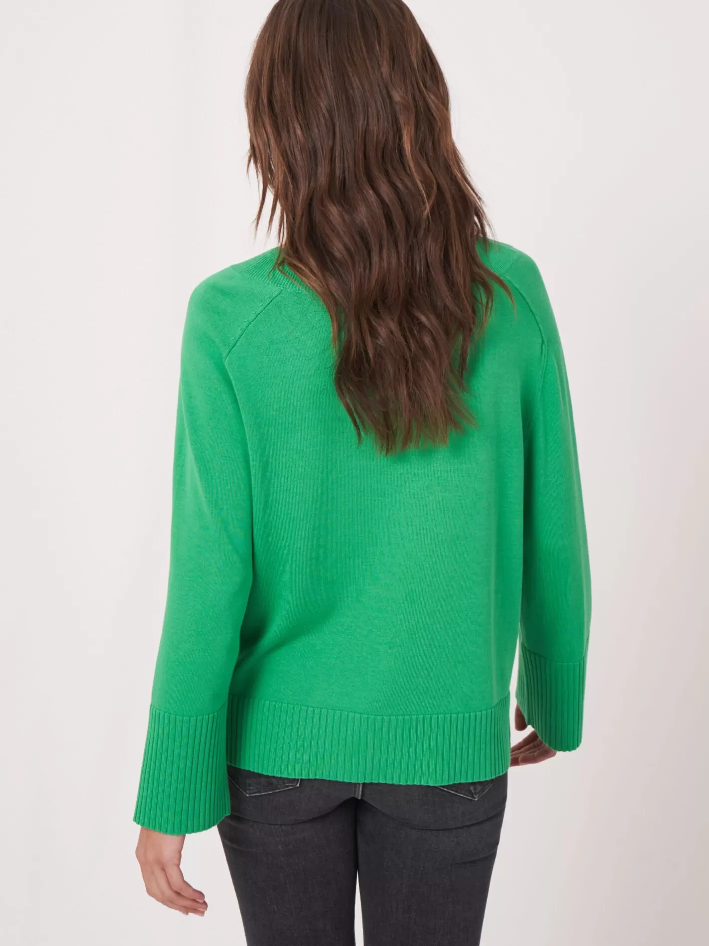 Sweaters<REPEAT cashmere Knitted Sweater With Wide Ribbed Hem Green