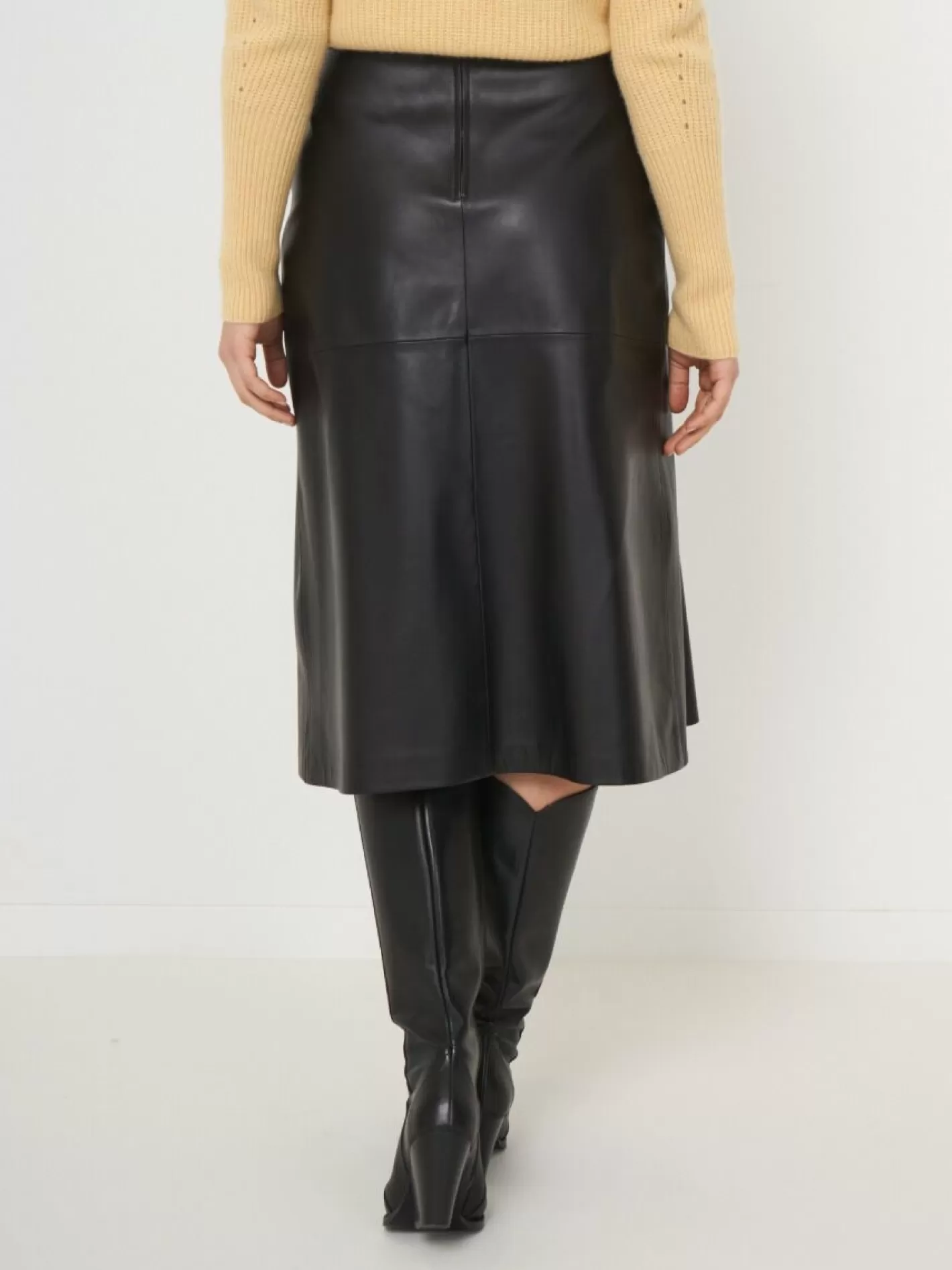 Leather<REPEAT cashmere Leather A-Line Skirt Black