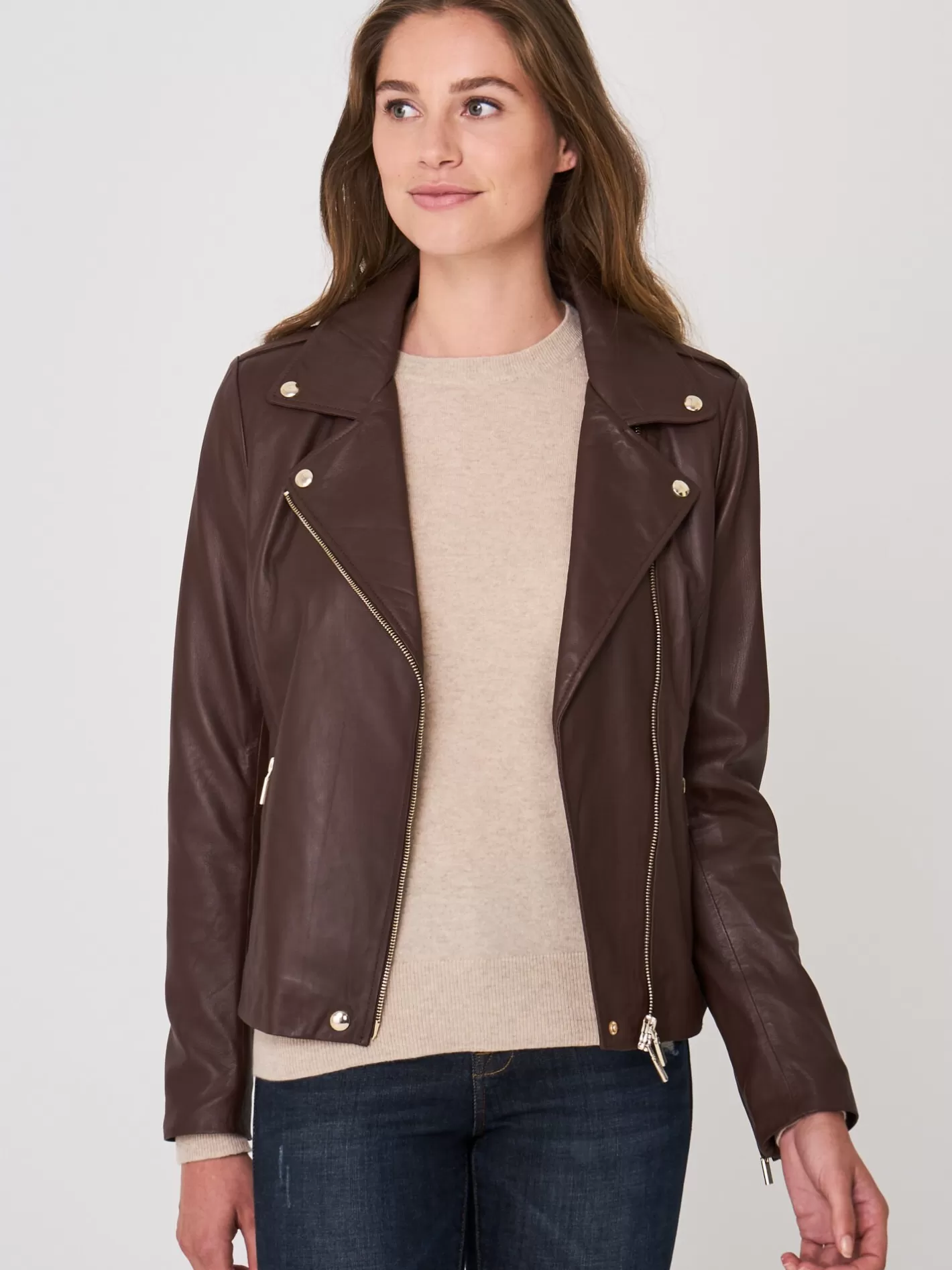 Leather<REPEAT cashmere Leather Biker Jacket Marone