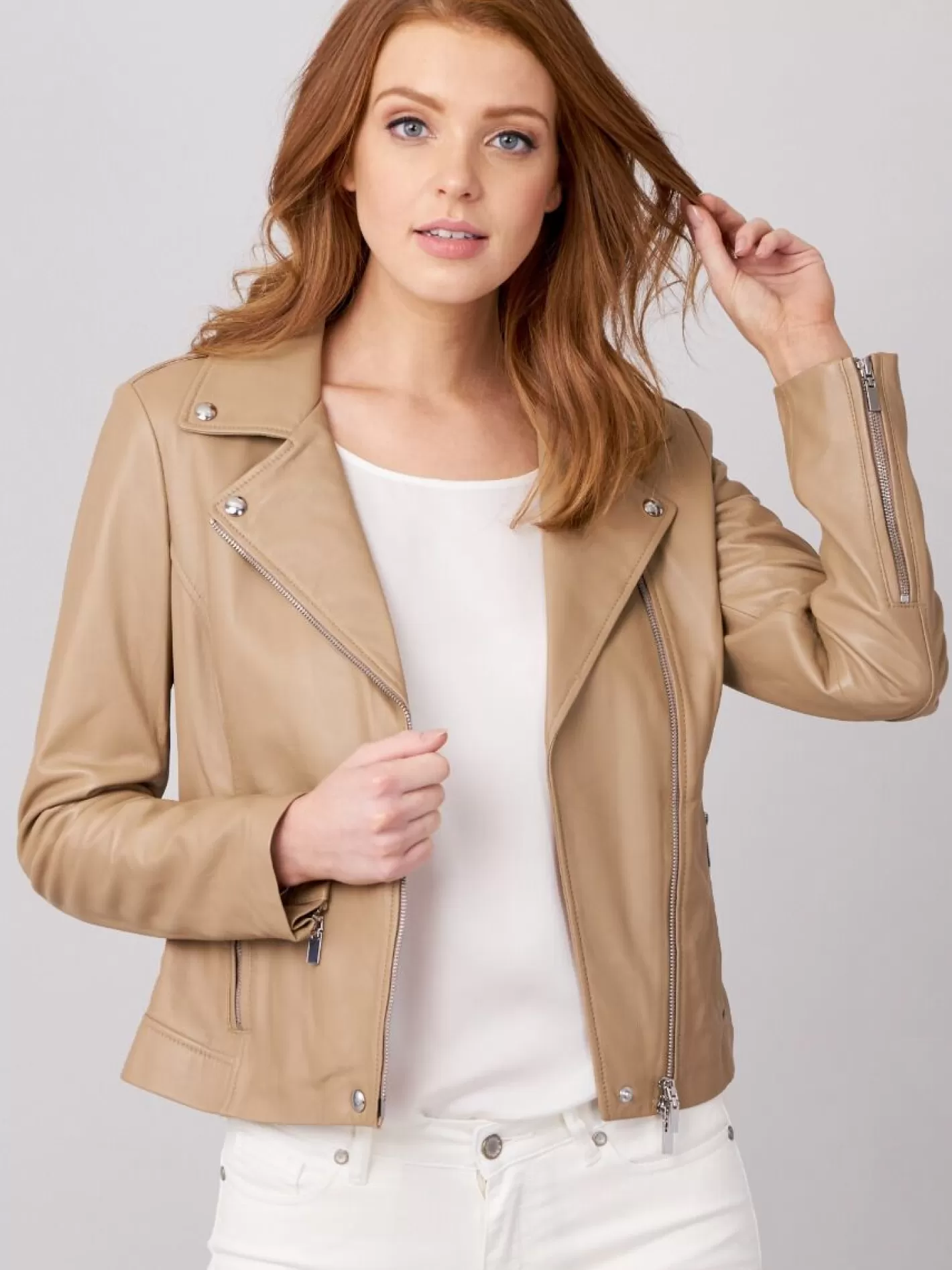 Leather<REPEAT cashmere Leather Biker Jacket Nougat