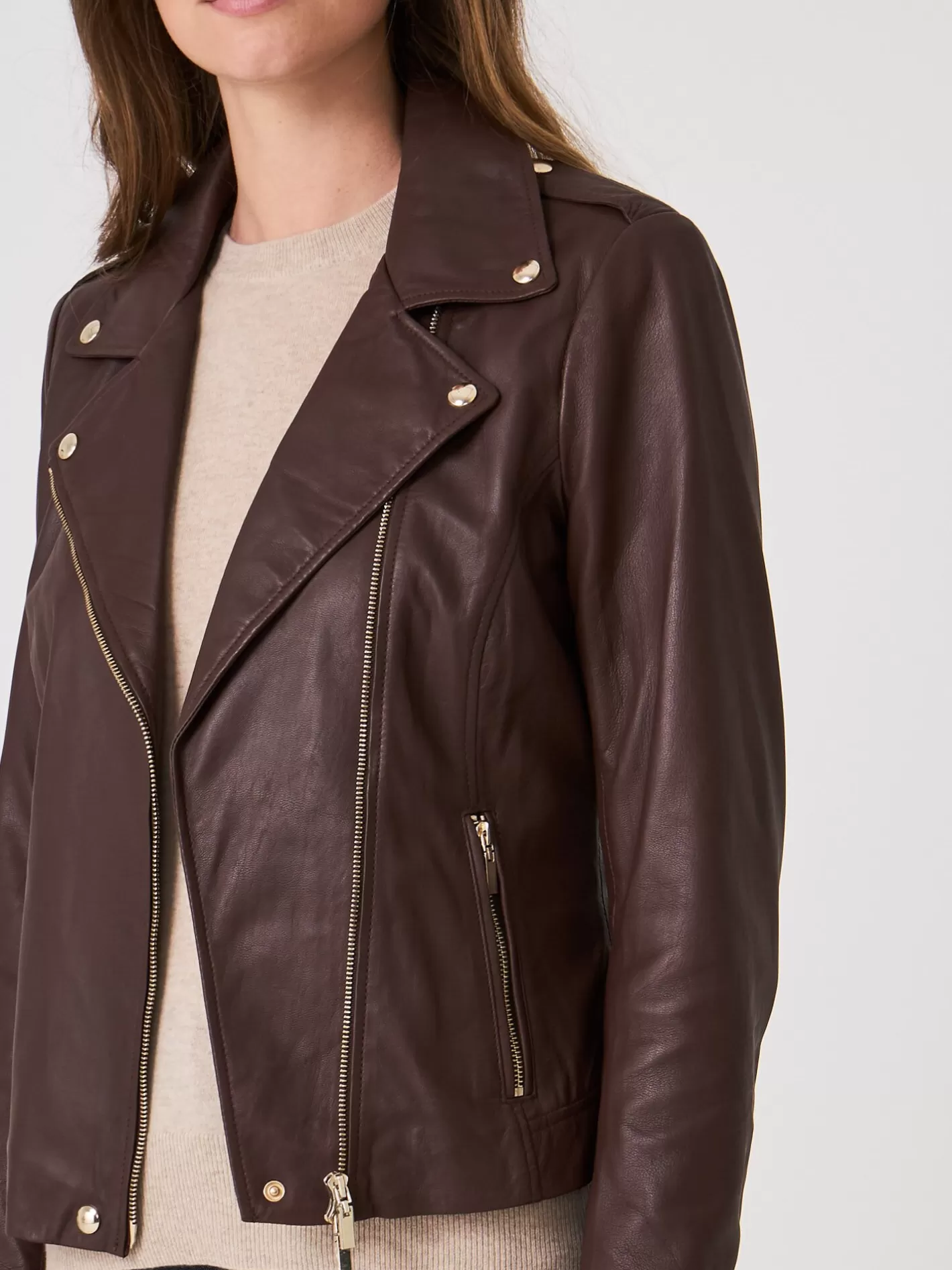 Leather<REPEAT cashmere Leather Biker Jacket Marone