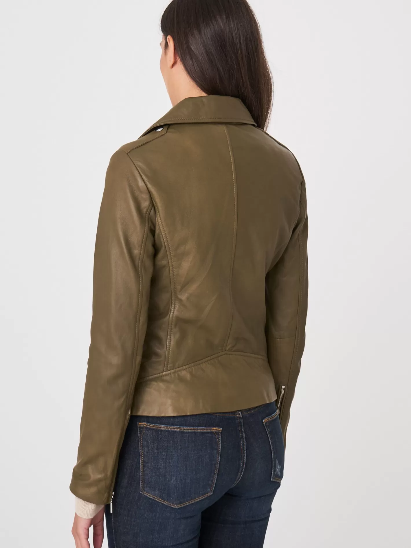 Leather<REPEAT cashmere Leather Biker Jacket Verde