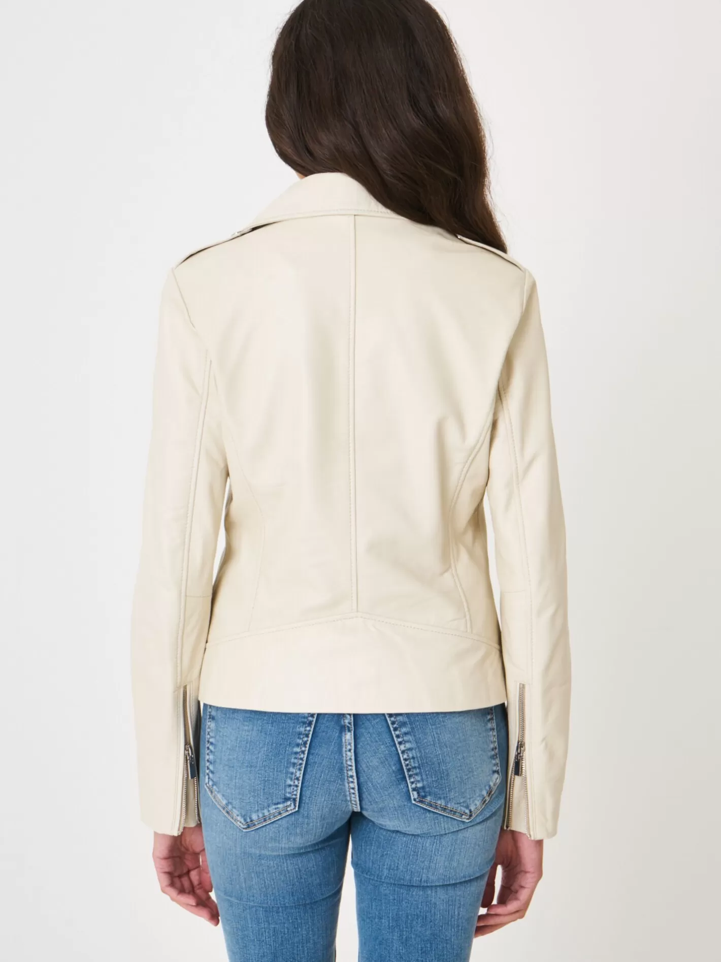 Leather<REPEAT cashmere Leather Biker Jacket Almond