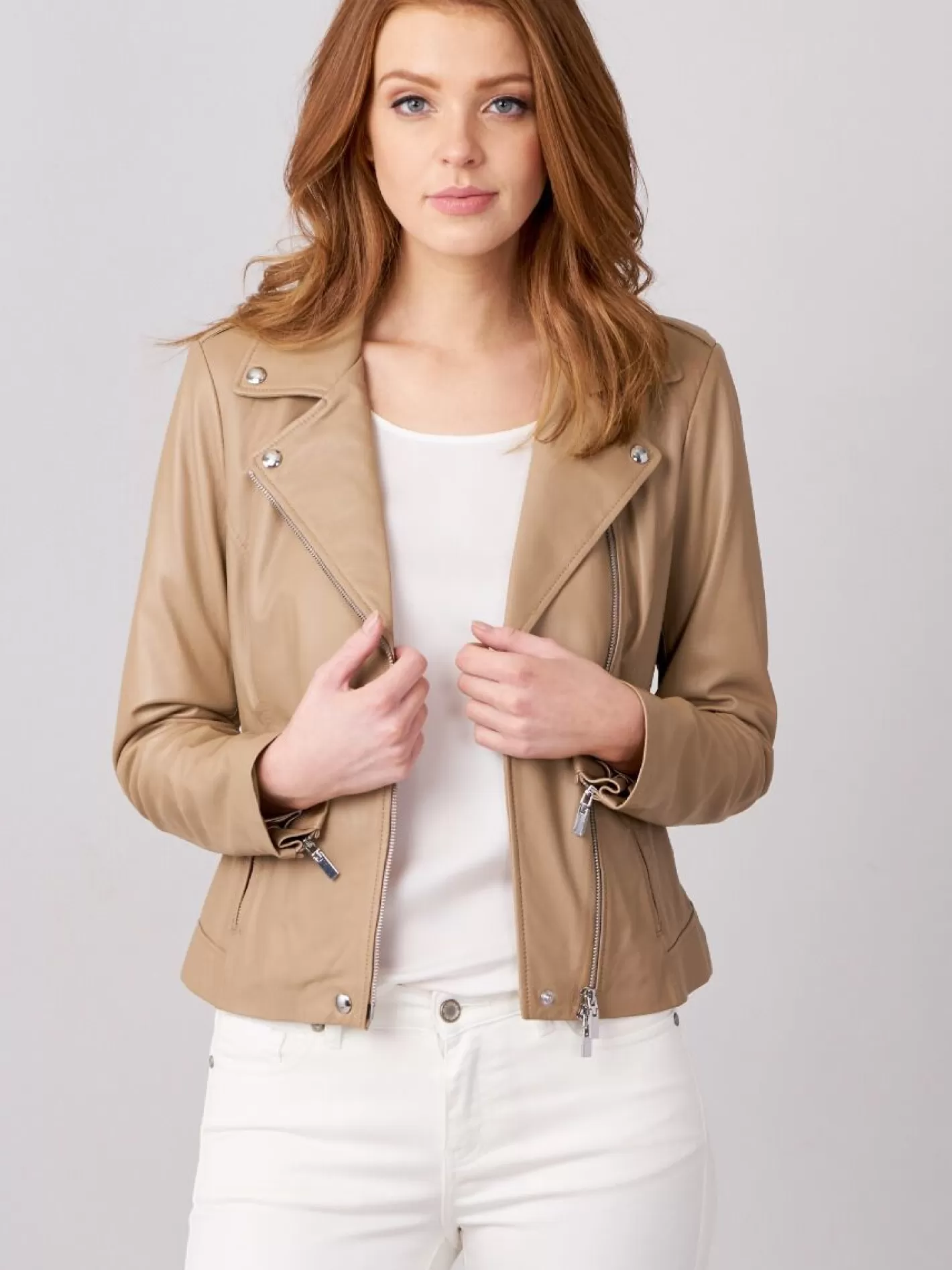 Leather<REPEAT cashmere Leather Biker Jacket Nougat