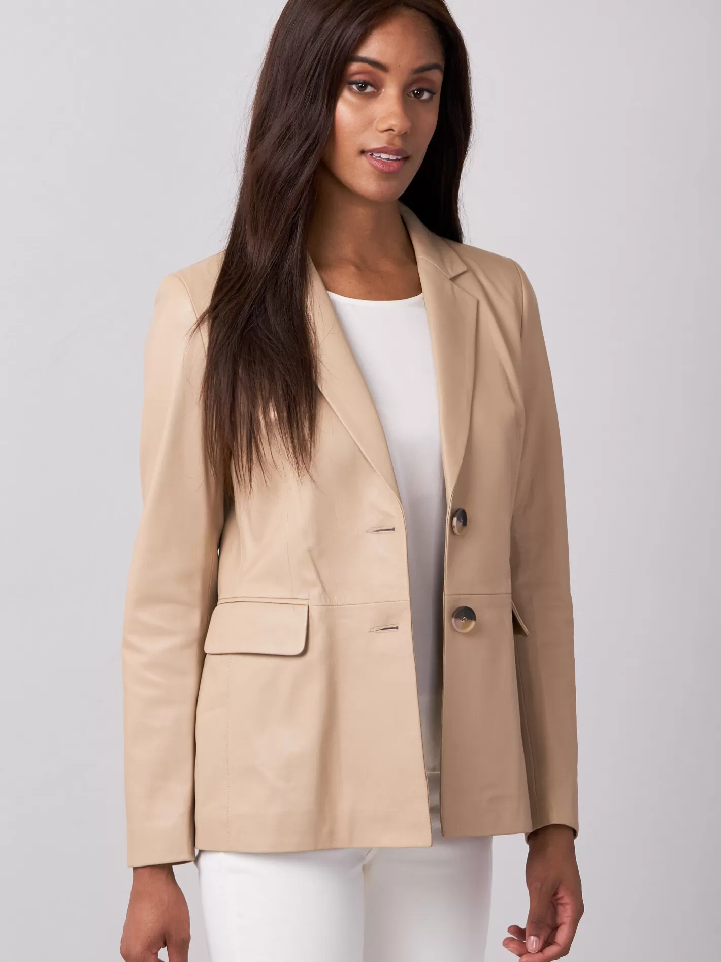 Leather<REPEAT cashmere Leather Blazer Nougat