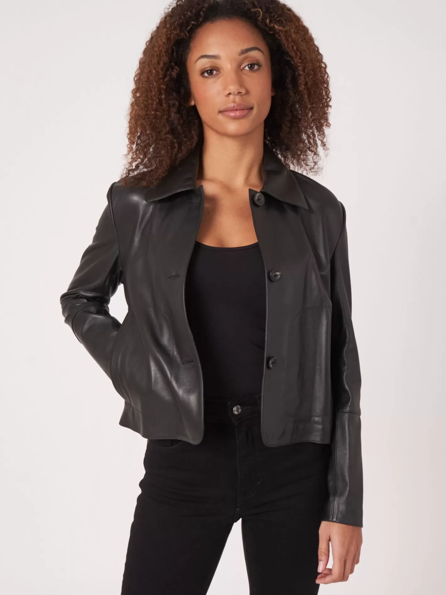 Leather<REPEAT cashmere Leather Jacket With Buttons Black