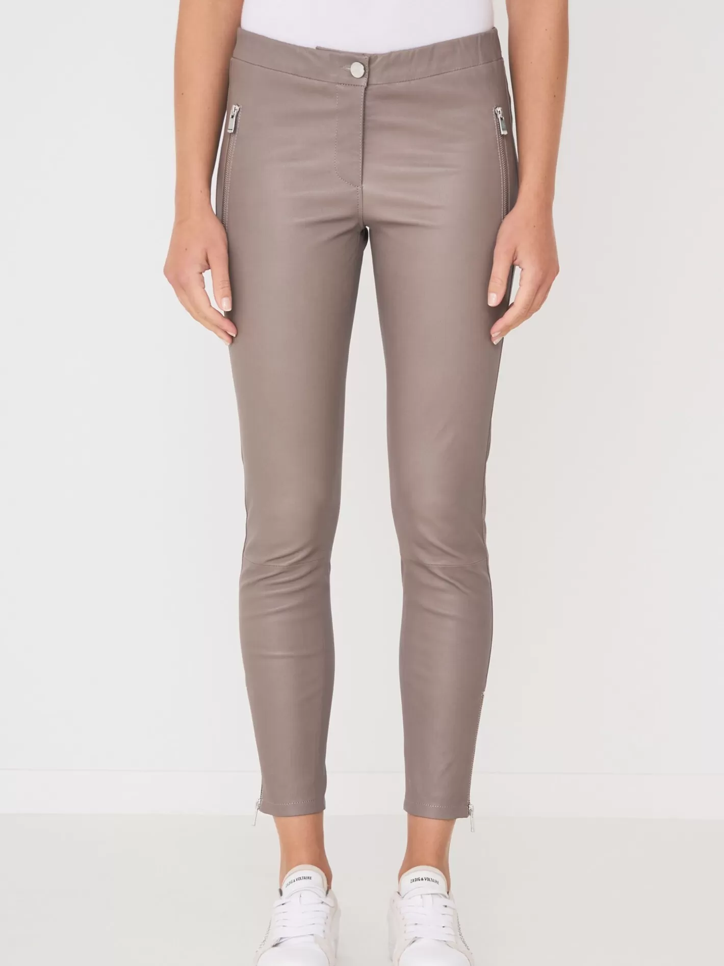 Leather<REPEAT cashmere Leather Trousers Taupe