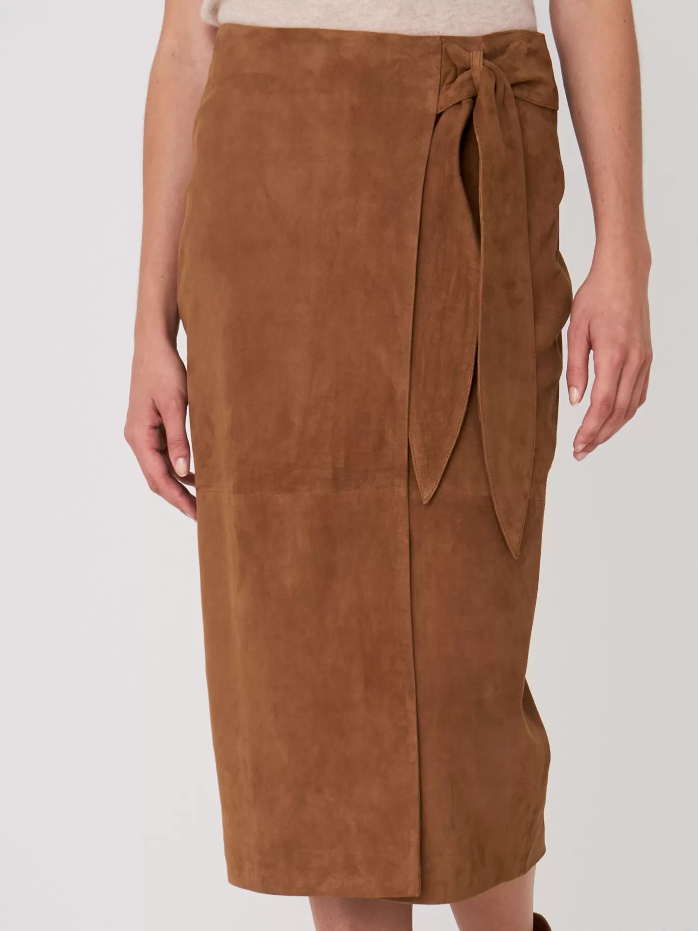 Leather<REPEAT cashmere Leather Wrap Front Skirt Cigar