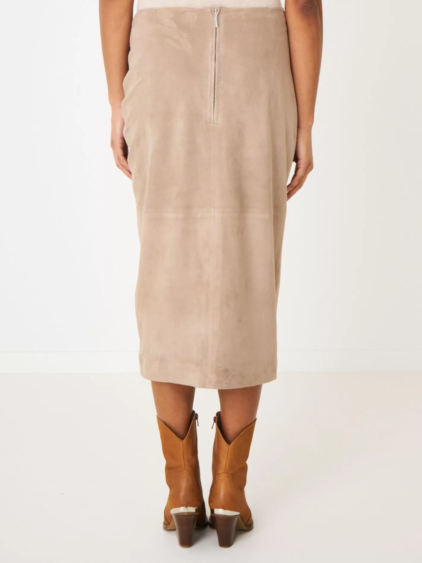 Leather<REPEAT cashmere Leather Wrap Front Skirt Taupe