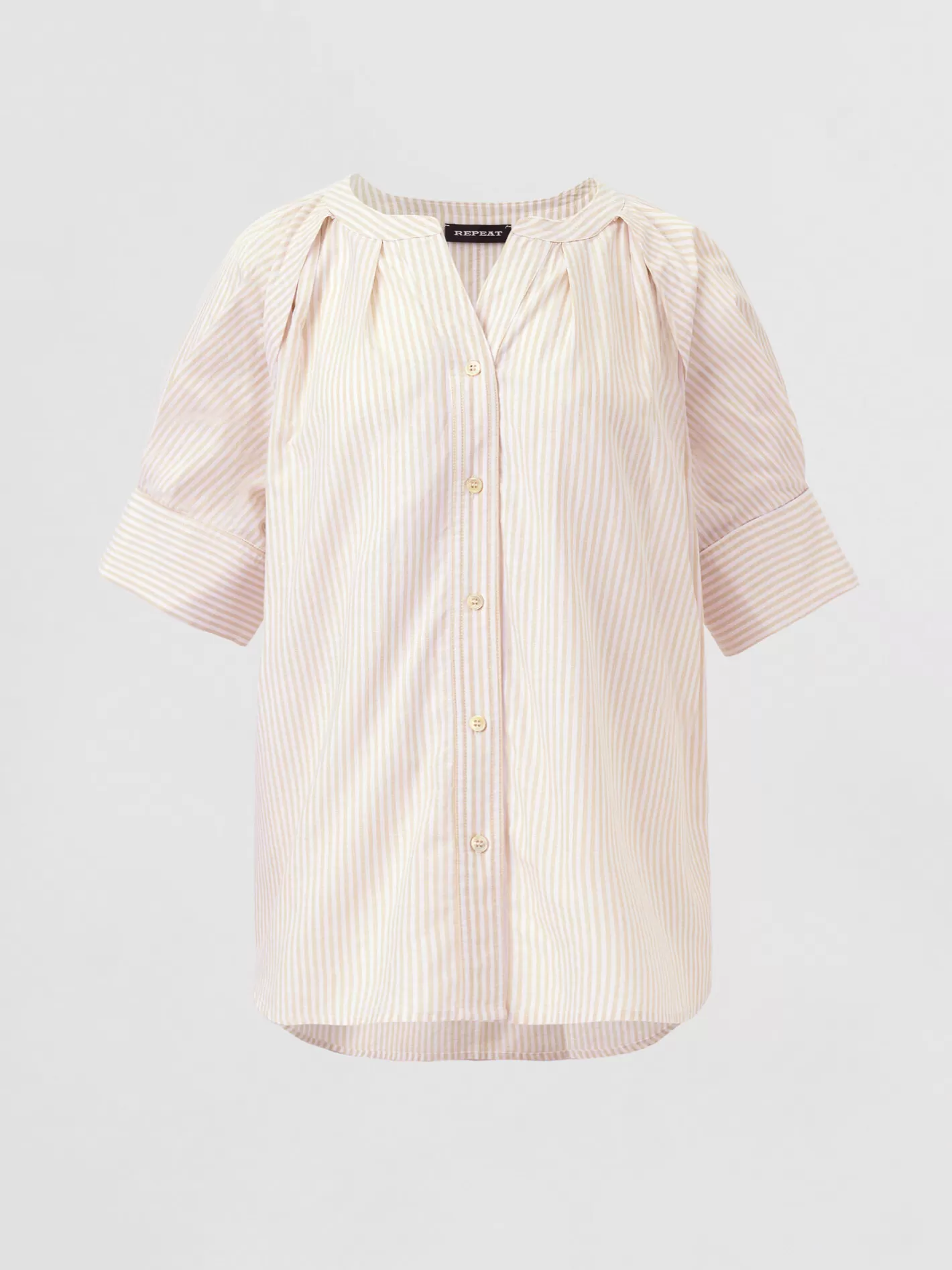 Repeats Favorites<REPEAT cashmere Linen Blend Blouse With Stripe Print Sand