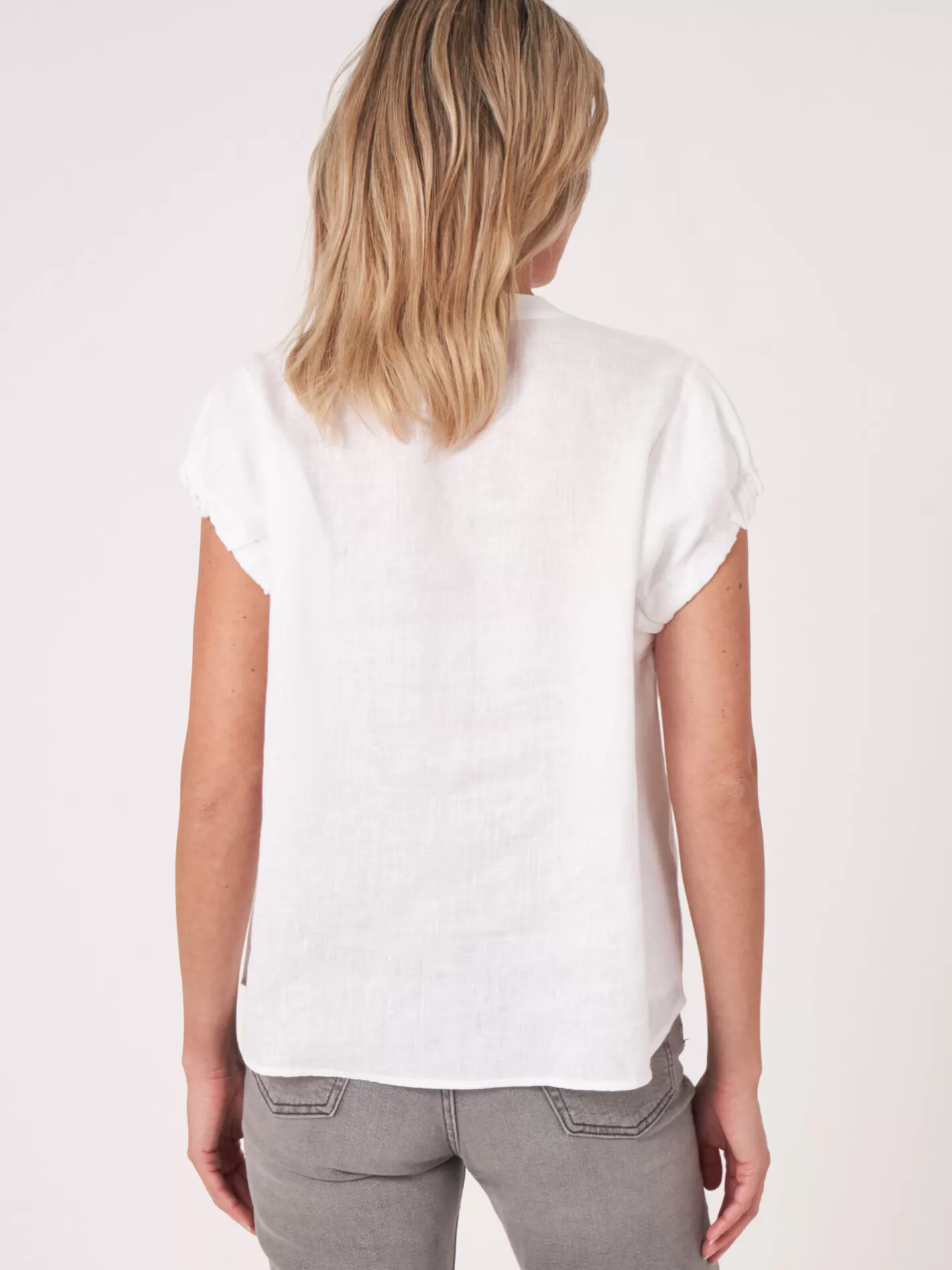 Blouses<REPEAT cashmere Linen Blouse With Drawstring Detail White