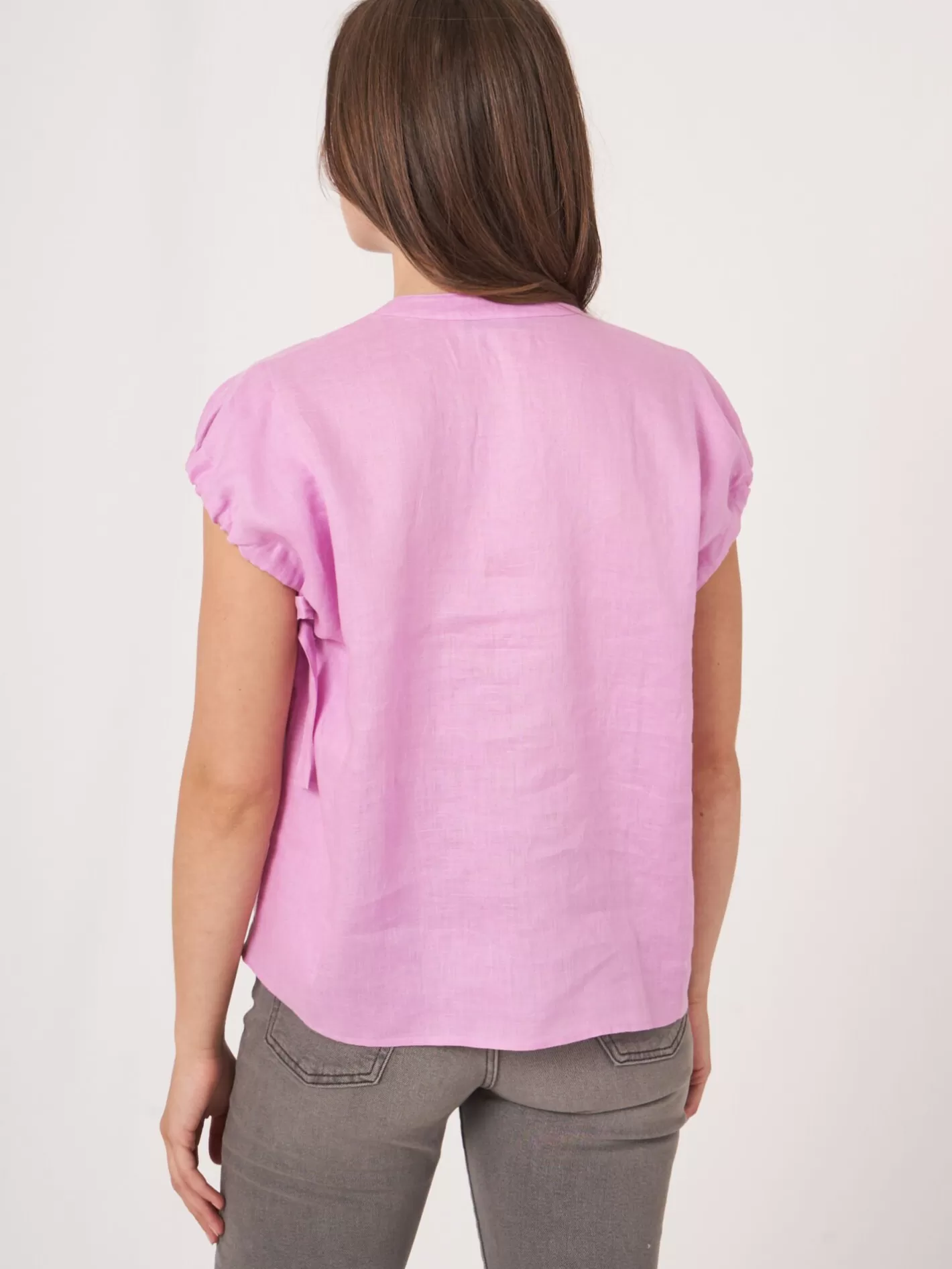 Blouses<REPEAT cashmere Linen Blouse With Drawstring Detail Orchid