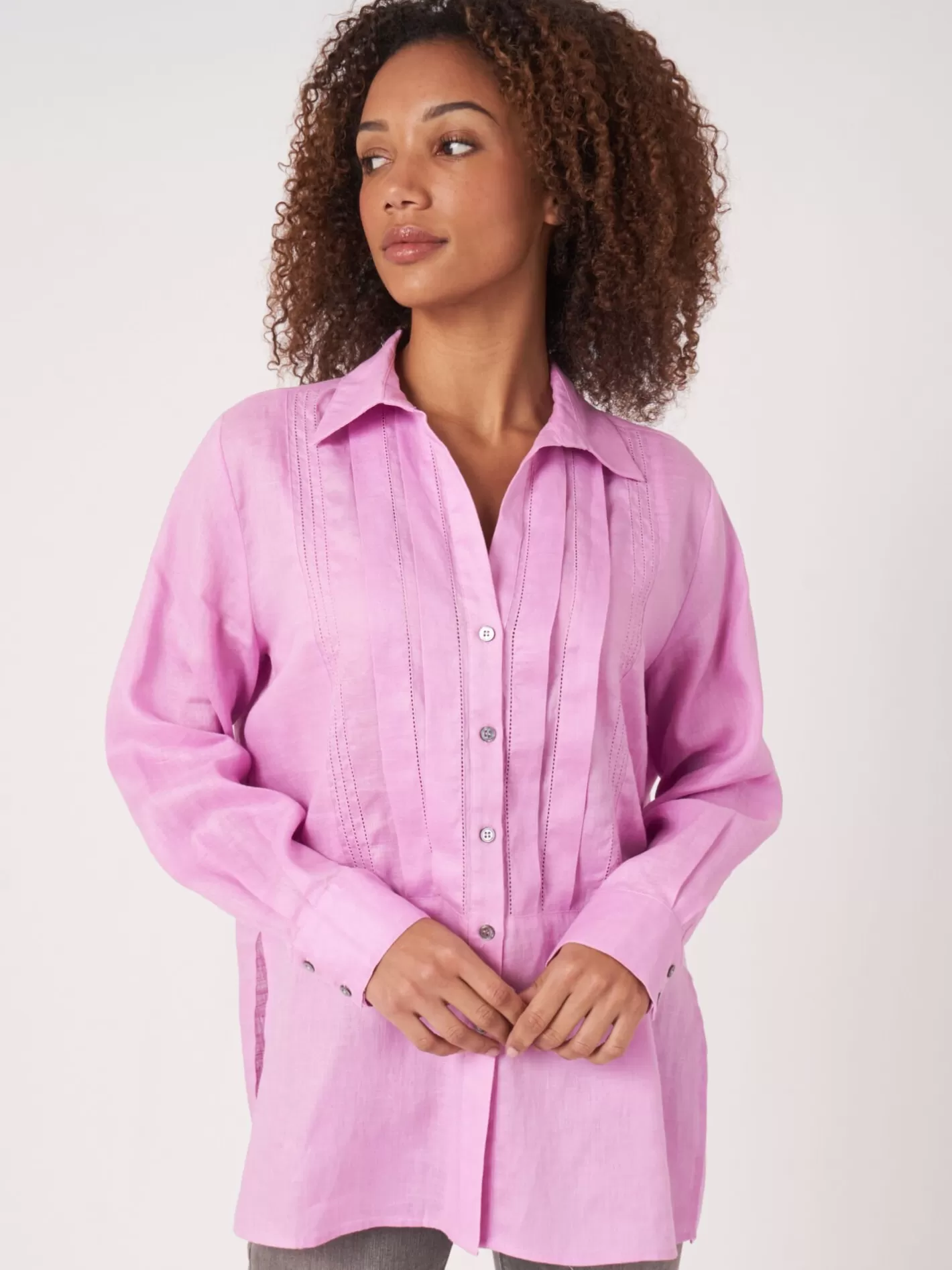 Blouses<REPEAT cashmere Linen Shirt With Ruffle Orchid