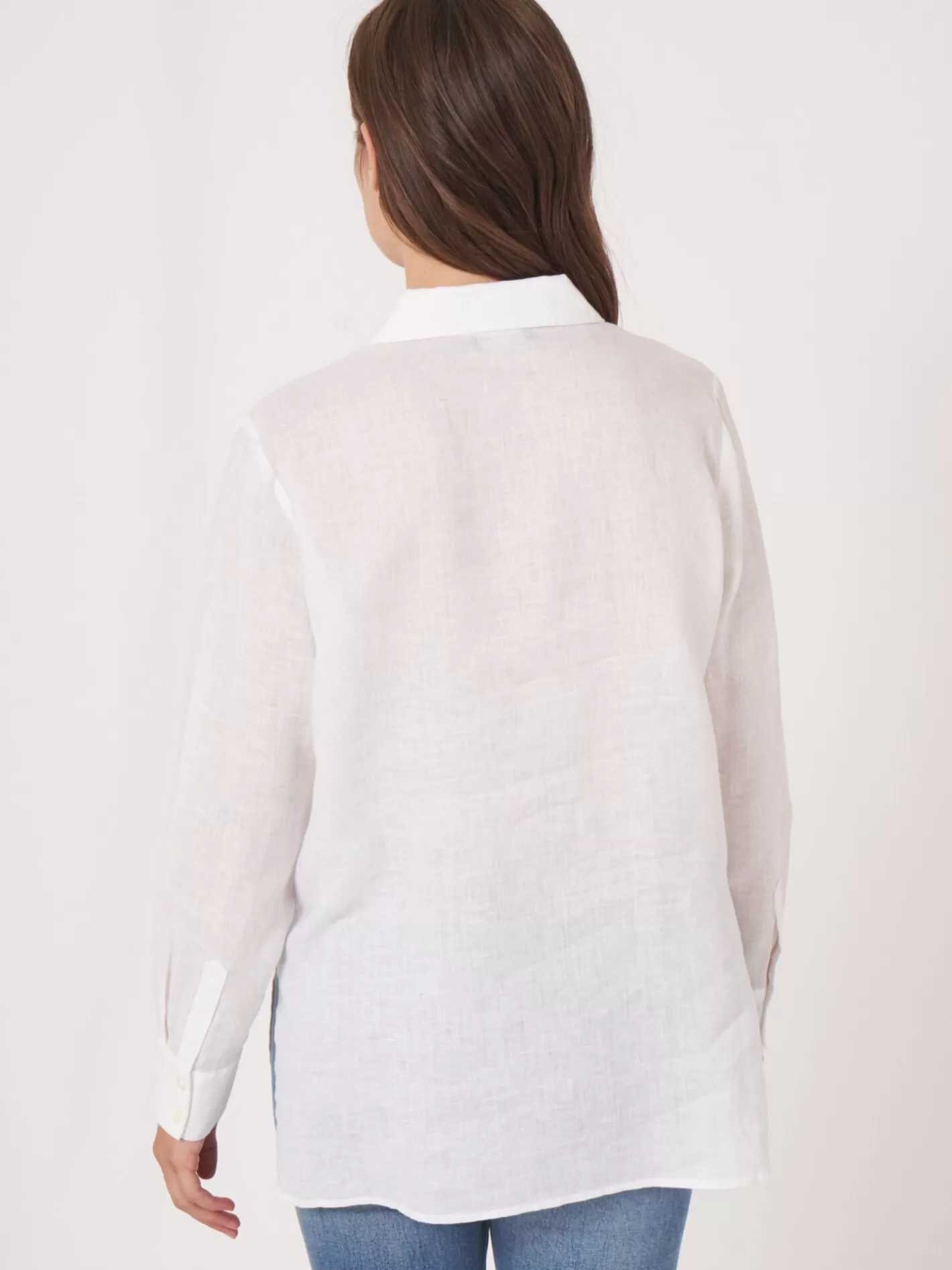 Blouses<REPEAT cashmere Linen Shirt With Ruffle White