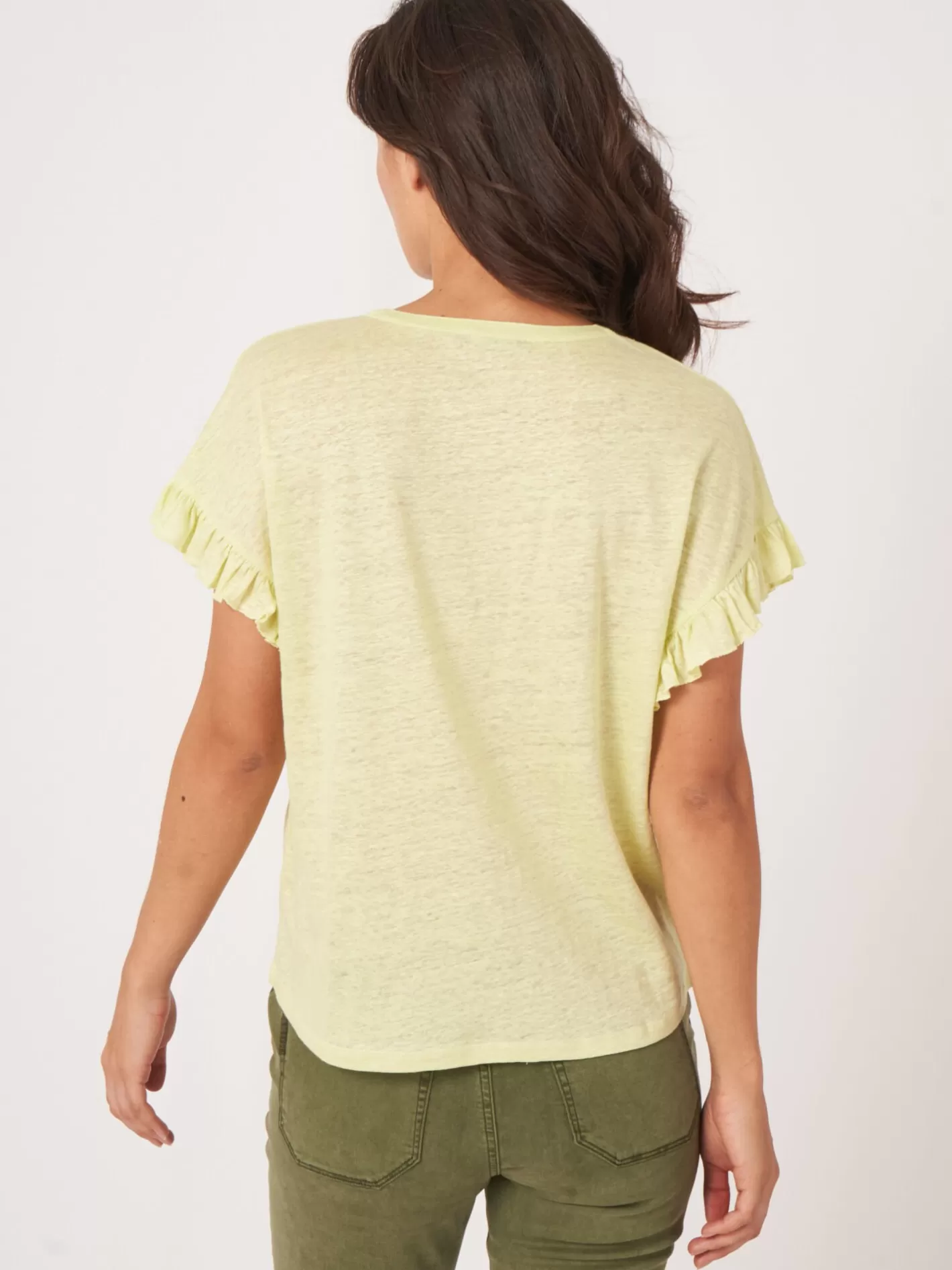 Tops<REPEAT cashmere Linen Top With Ruffle Soda