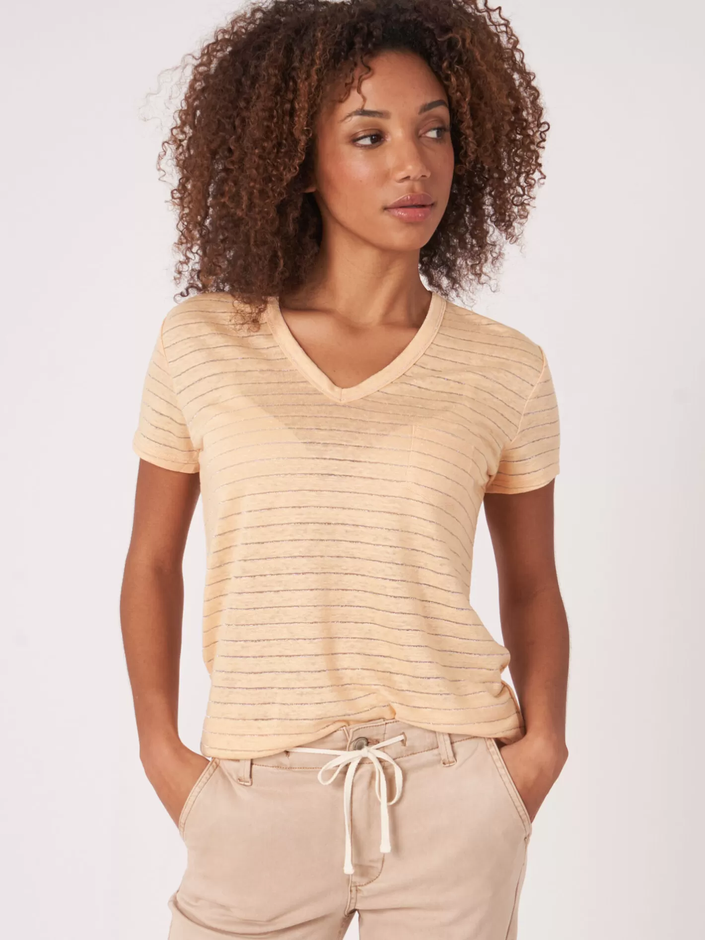 Tops<REPEAT cashmere Linen T-Shirt With Lurex Stripes Glow