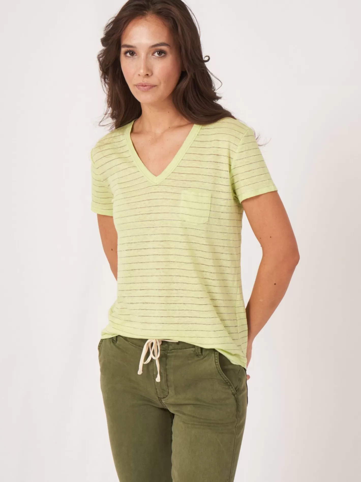 Tops<REPEAT cashmere Linen T-Shirt With Lurex Stripes Soda