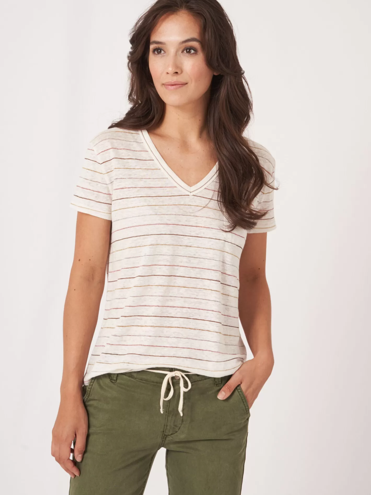 Tops<REPEAT cashmere Linen T-Shirt With Stripes Multicolor