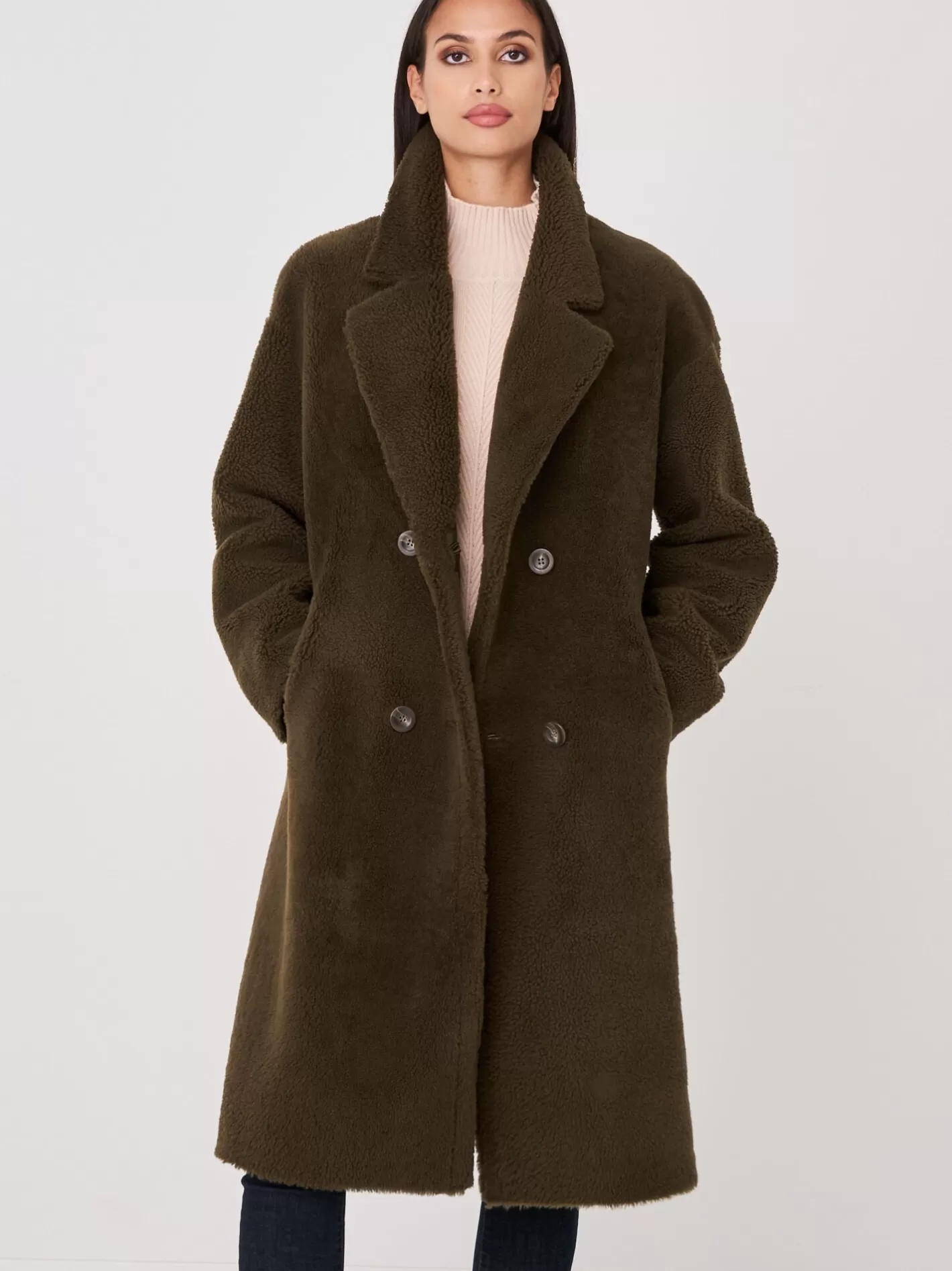 Coats<REPEAT cashmere Long Reversible Shearling Coat Verde