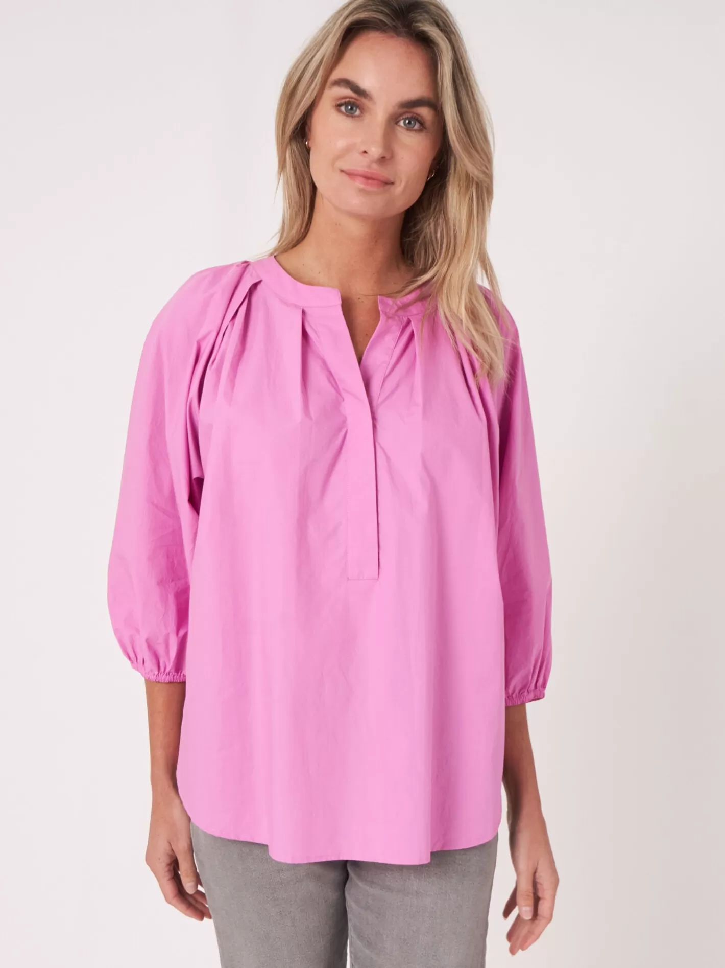 Blouses<REPEAT cashmere Loose Fit Cotton Blouse With 3/4 Raglan Puff Sleeves Blossom