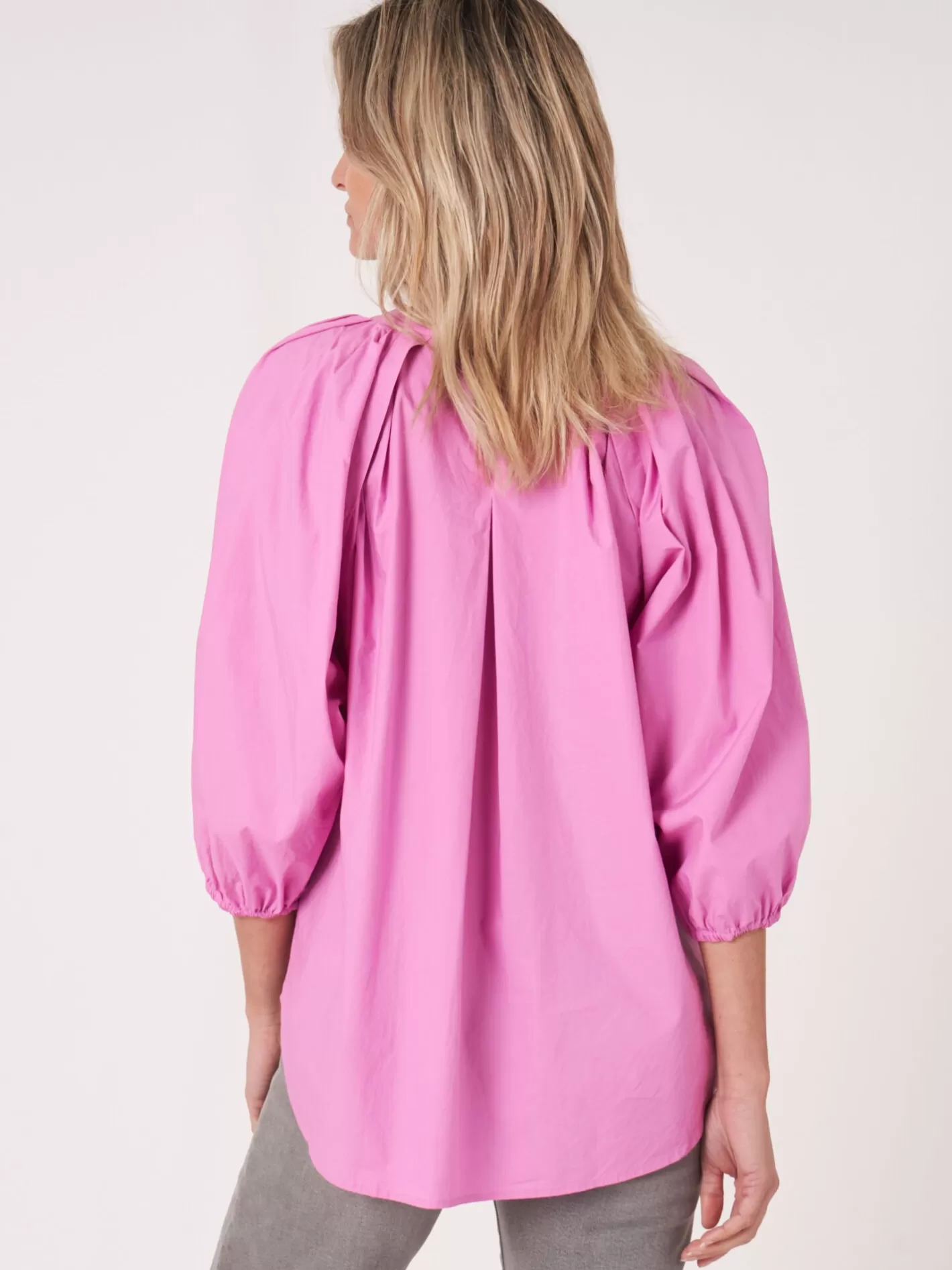 Blouses<REPEAT cashmere Loose Fit Cotton Blouse With 3/4 Raglan Puff Sleeves Blossom