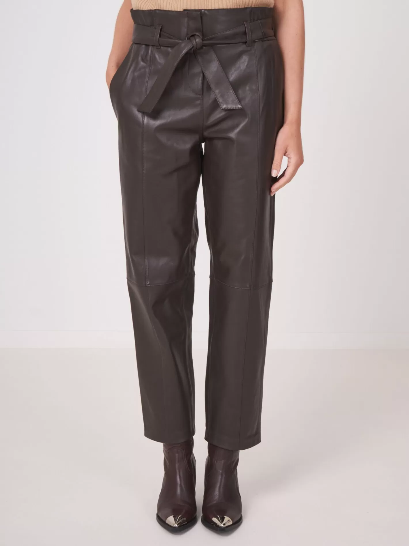 Leather<REPEAT cashmere Loose Fit Leather Pants With Waist Band Morro