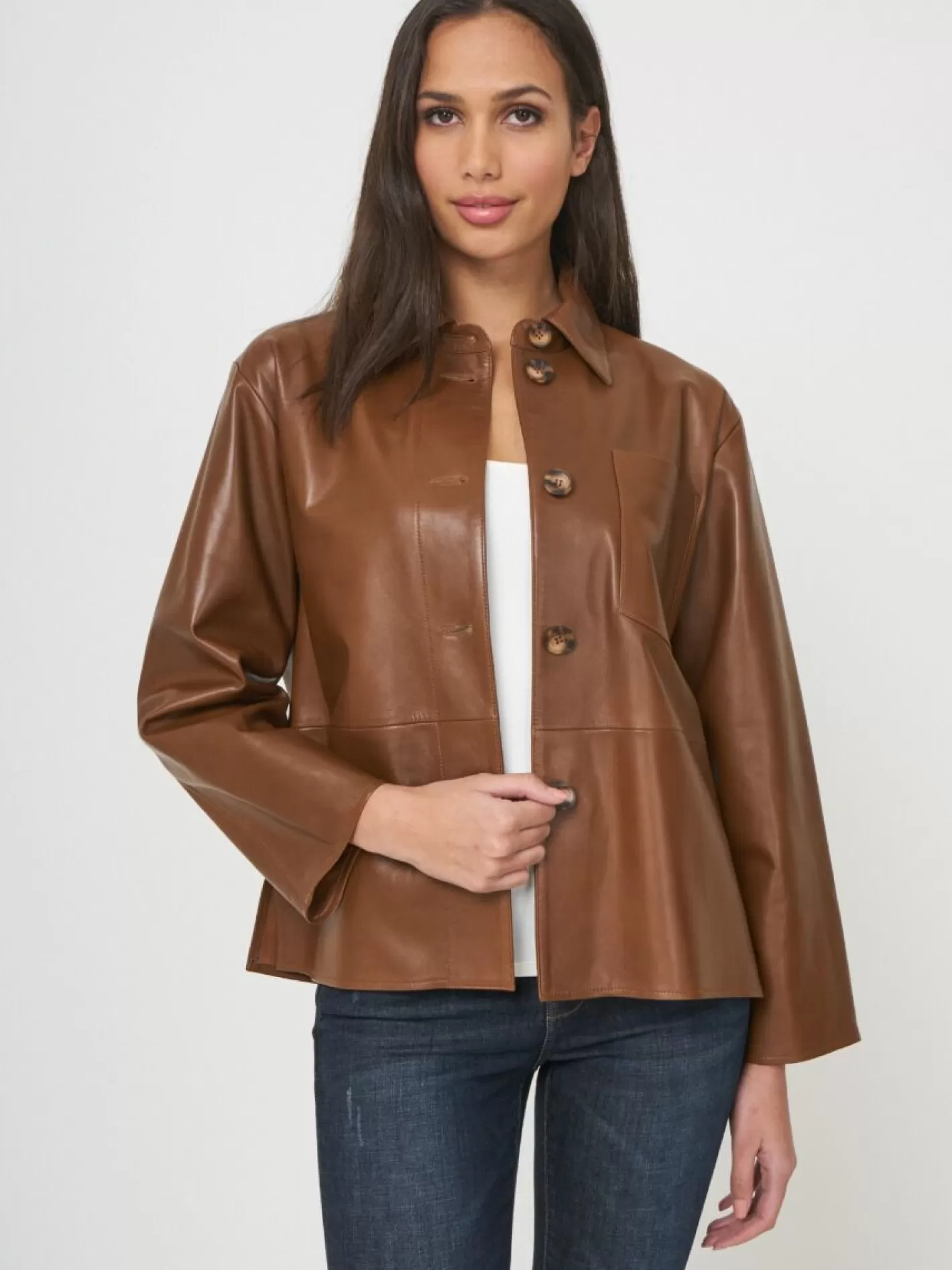 Leather<REPEAT cashmere Loose Fit Leather Shirt Jacket Hazel