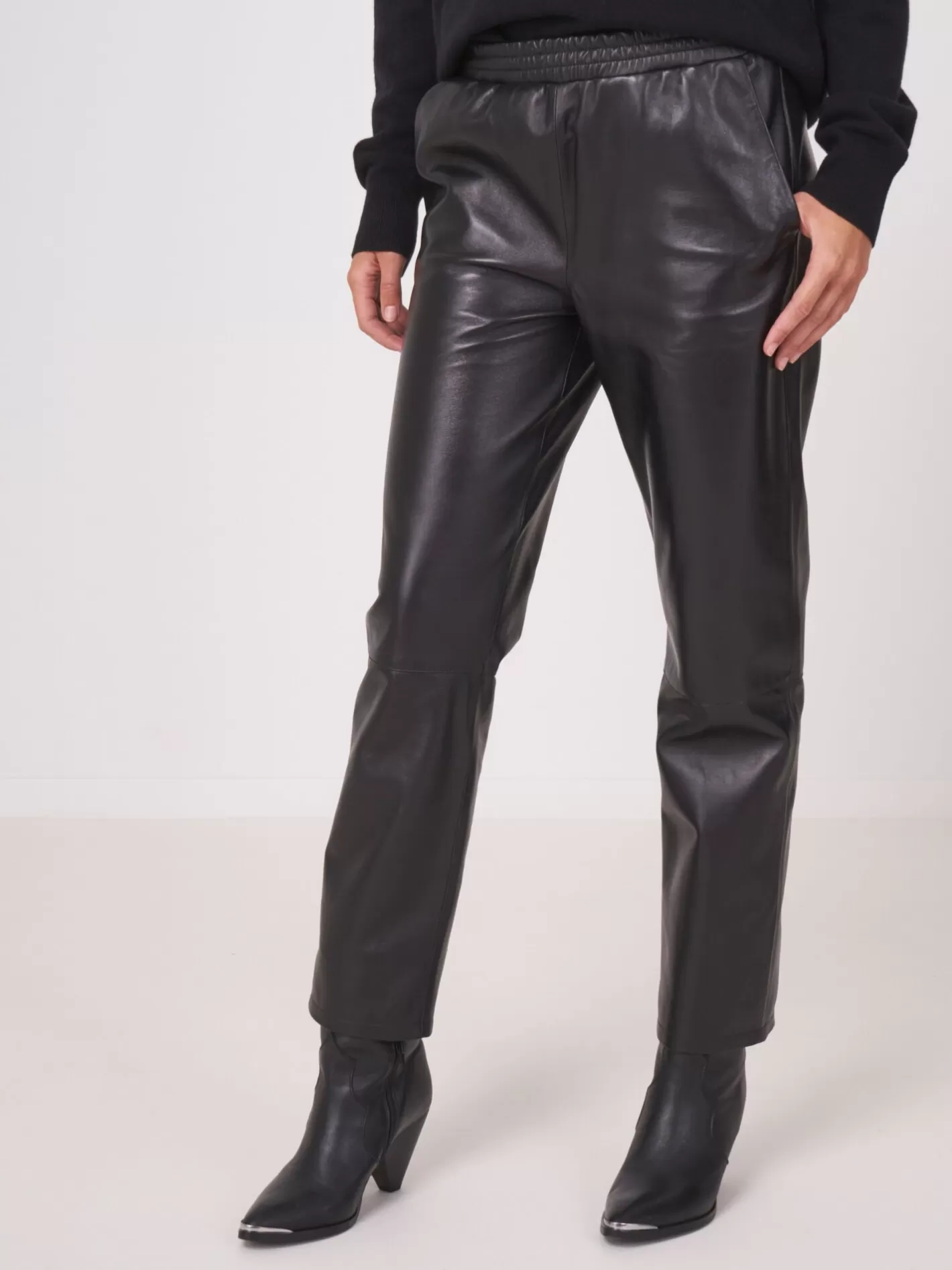 Leather<REPEAT cashmere Loose Fit Leather Trousers Black