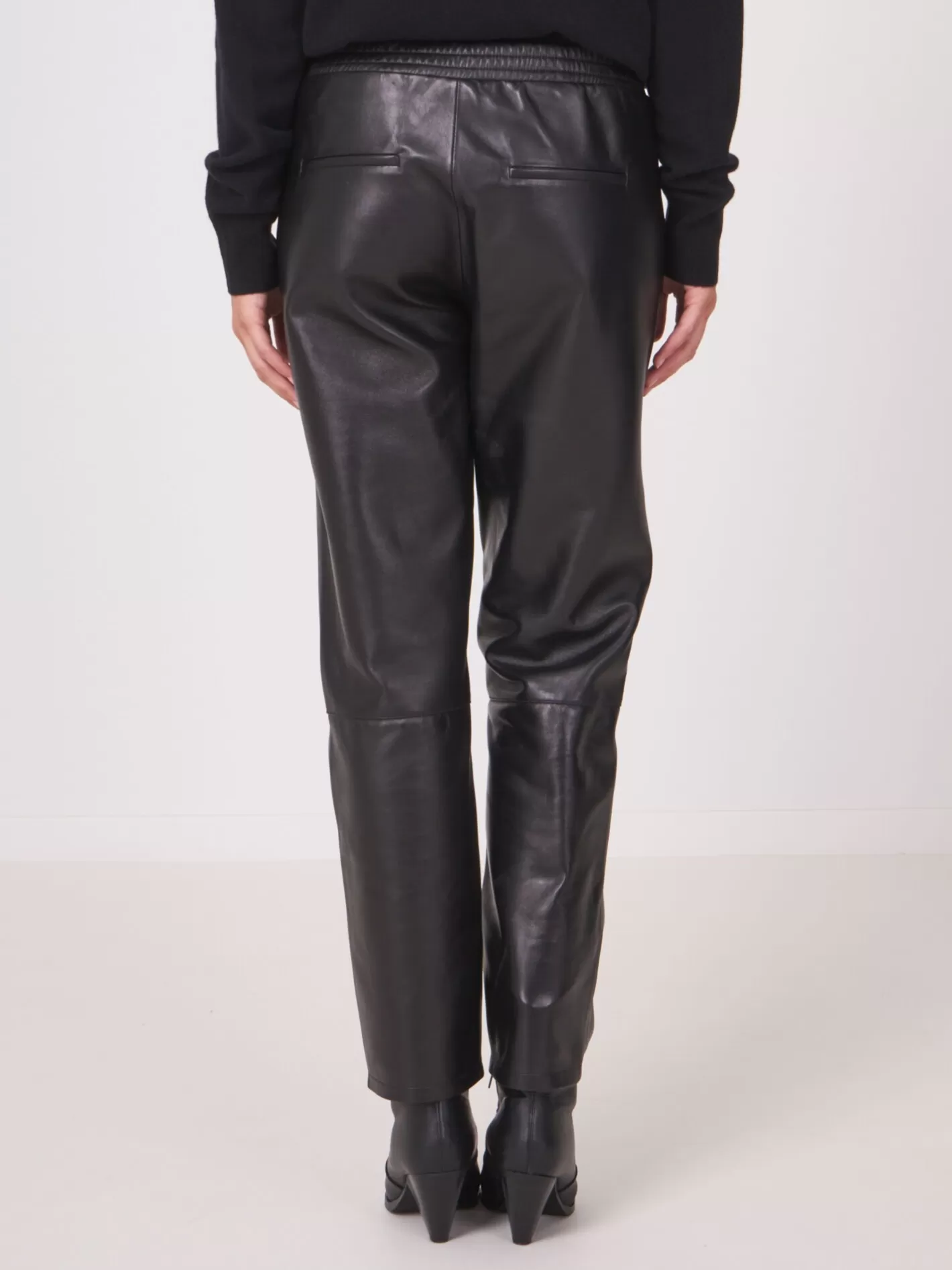 Leather<REPEAT cashmere Loose Fit Leather Trousers Black