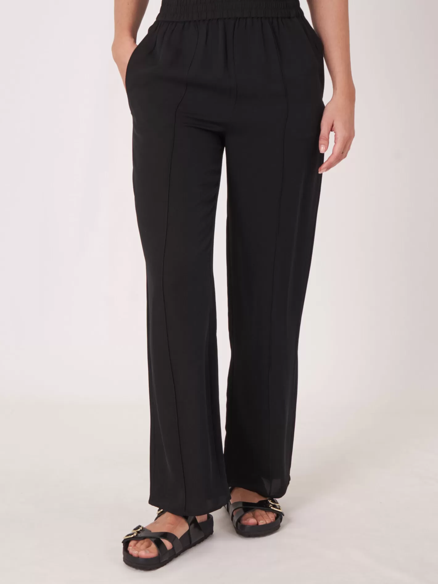 Pants<REPEAT cashmere Loose Fit Silk Pants Black