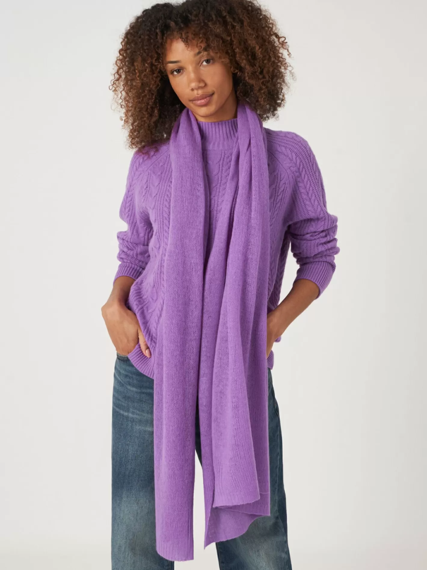 Scarves<REPEAT cashmere Loose Knit Organic Cashmere Scarf With Rib Details Lilac