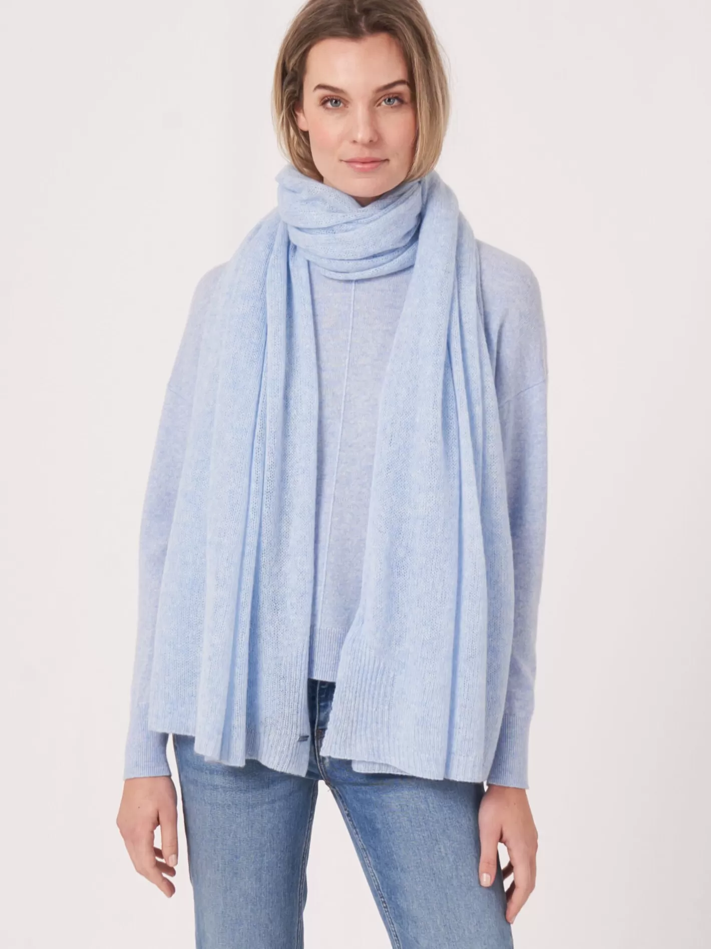 Organic Cashmere<REPEAT cashmere Loose Knit Organic Cashmere Scarf With Rib Details Sky