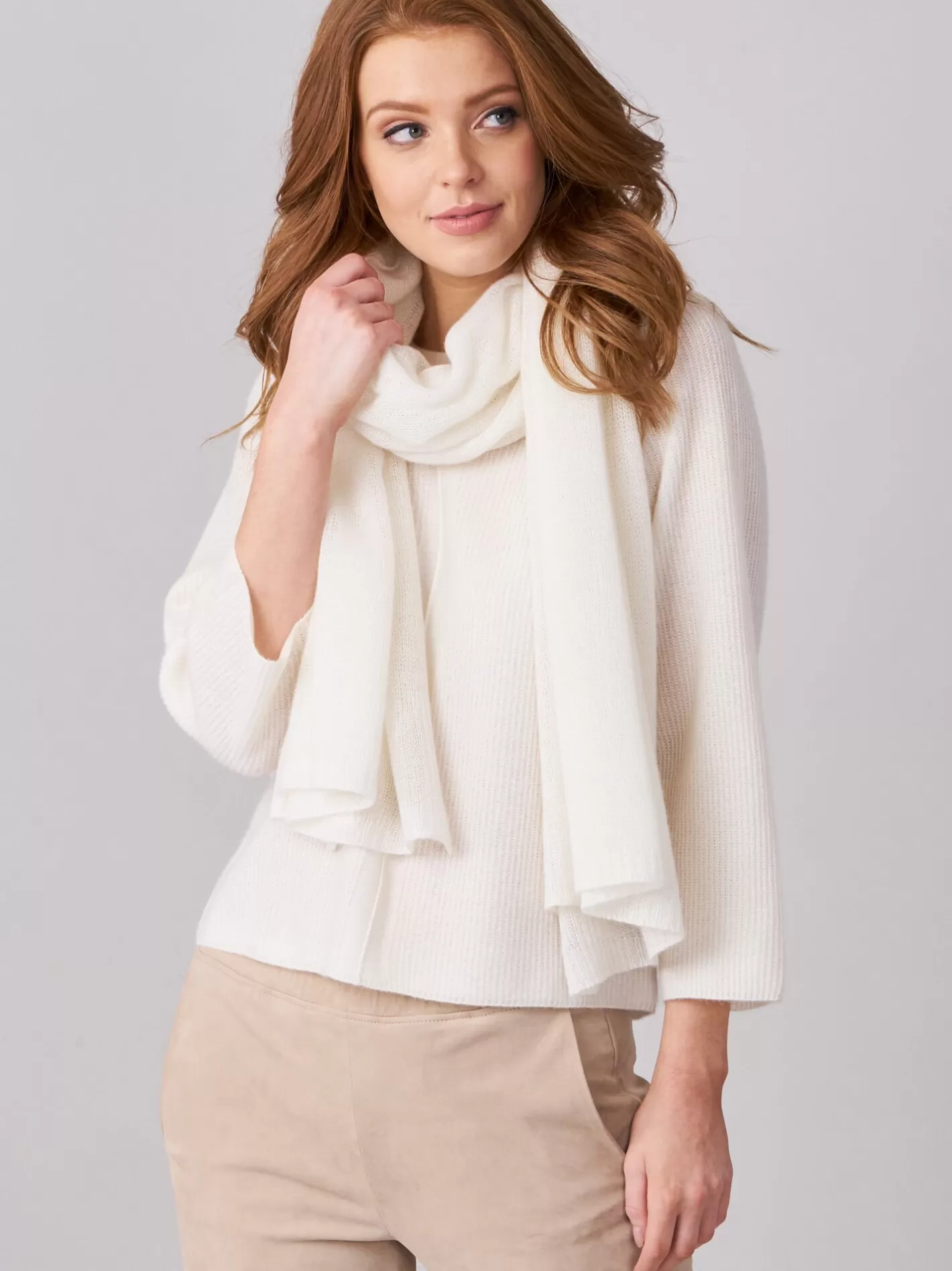 Organic Cashmere<REPEAT cashmere Loose Knit Organic Cashmere Scarf With Rib Details Cream