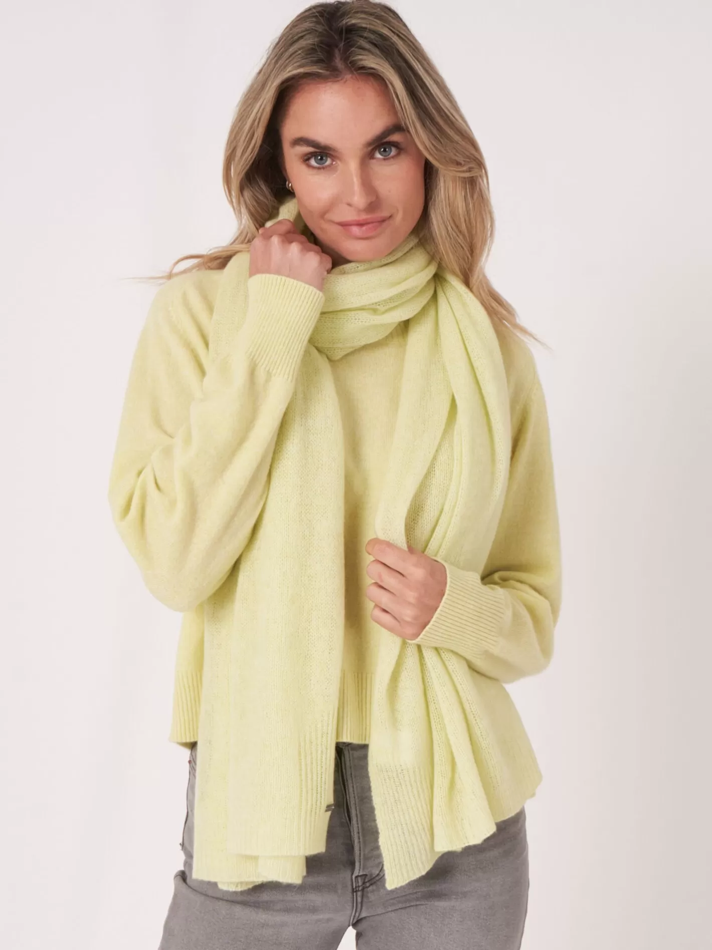 Organic Cashmere<REPEAT cashmere Loose Knit Organic Cashmere Scarf With Rib Details Soda