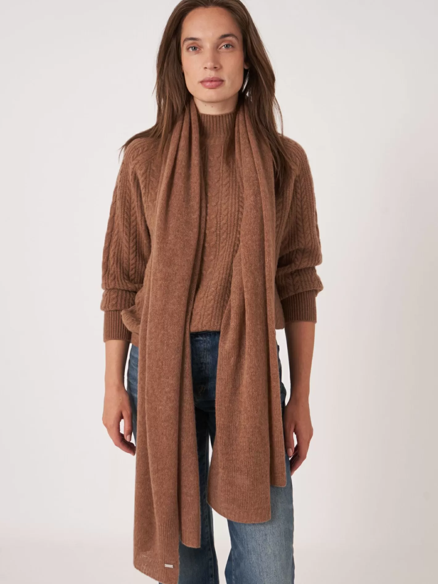 Scarves<REPEAT cashmere Loose Knit Organic Cashmere Scarf With Rib Details Hazel