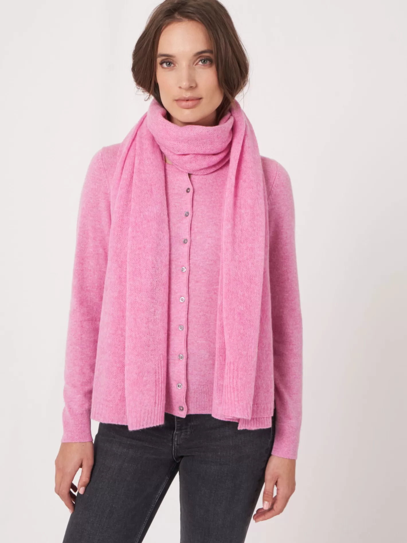 Organic Cashmere<REPEAT cashmere Loose Knit Organic Cashmere Scarf With Rib Details Blossom