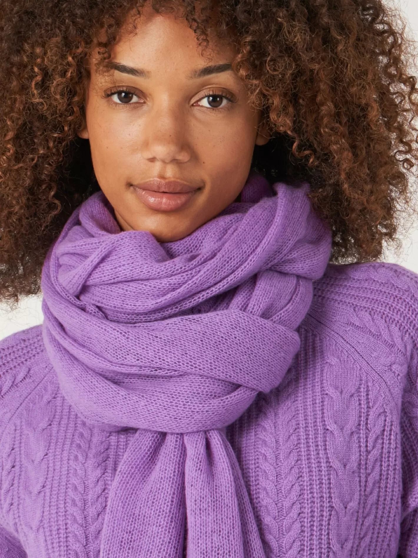 Scarves<REPEAT cashmere Loose Knit Organic Cashmere Scarf With Rib Details Lilac