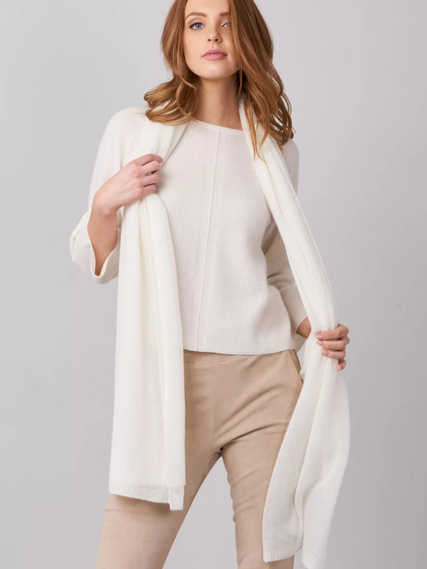 Organic Cashmere<REPEAT cashmere Loose Knit Organic Cashmere Scarf With Rib Details Cream