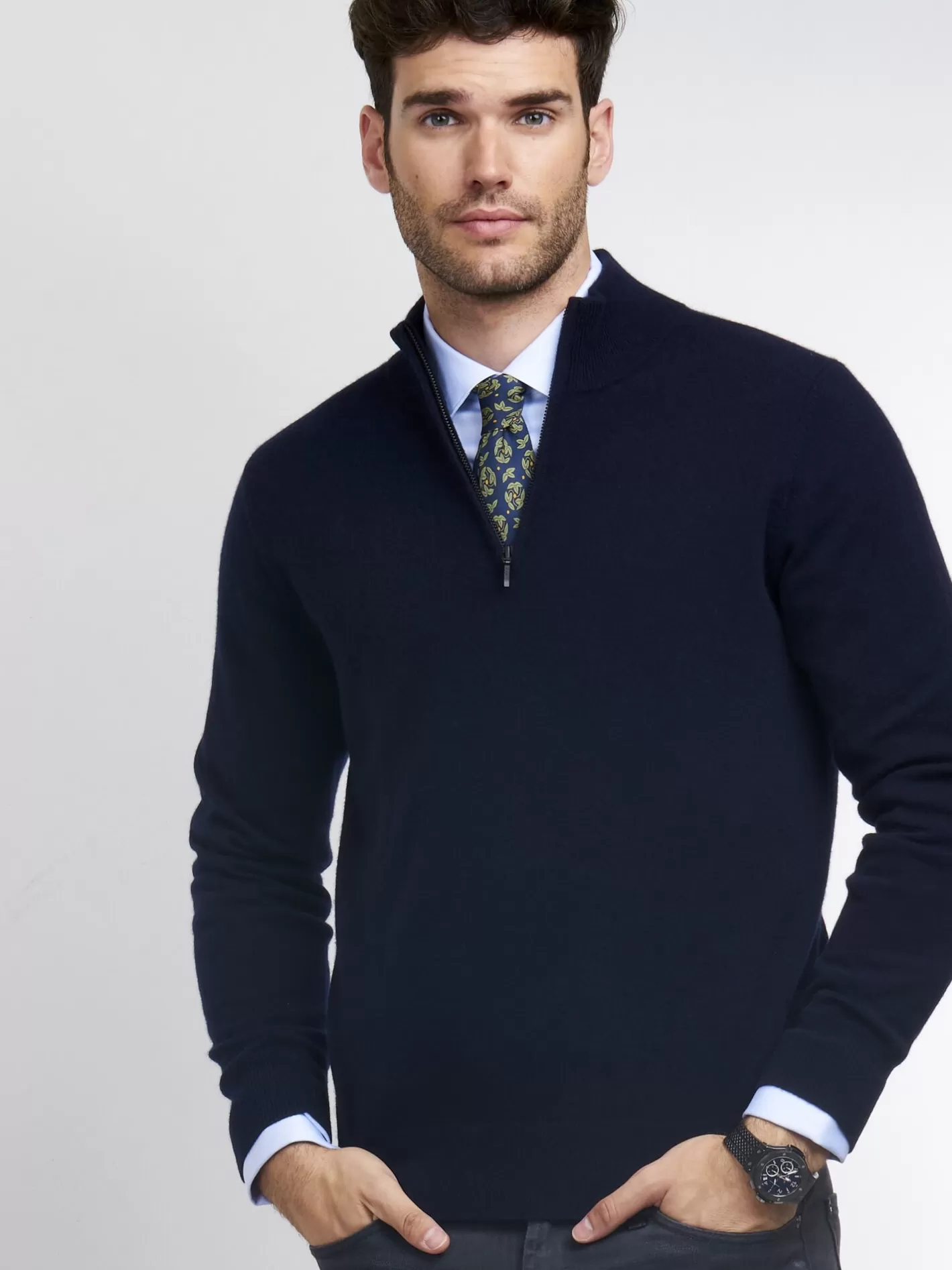 Sweaters<REPEAT cashmere Men's Cashmere Half-Zip Sweater Navy